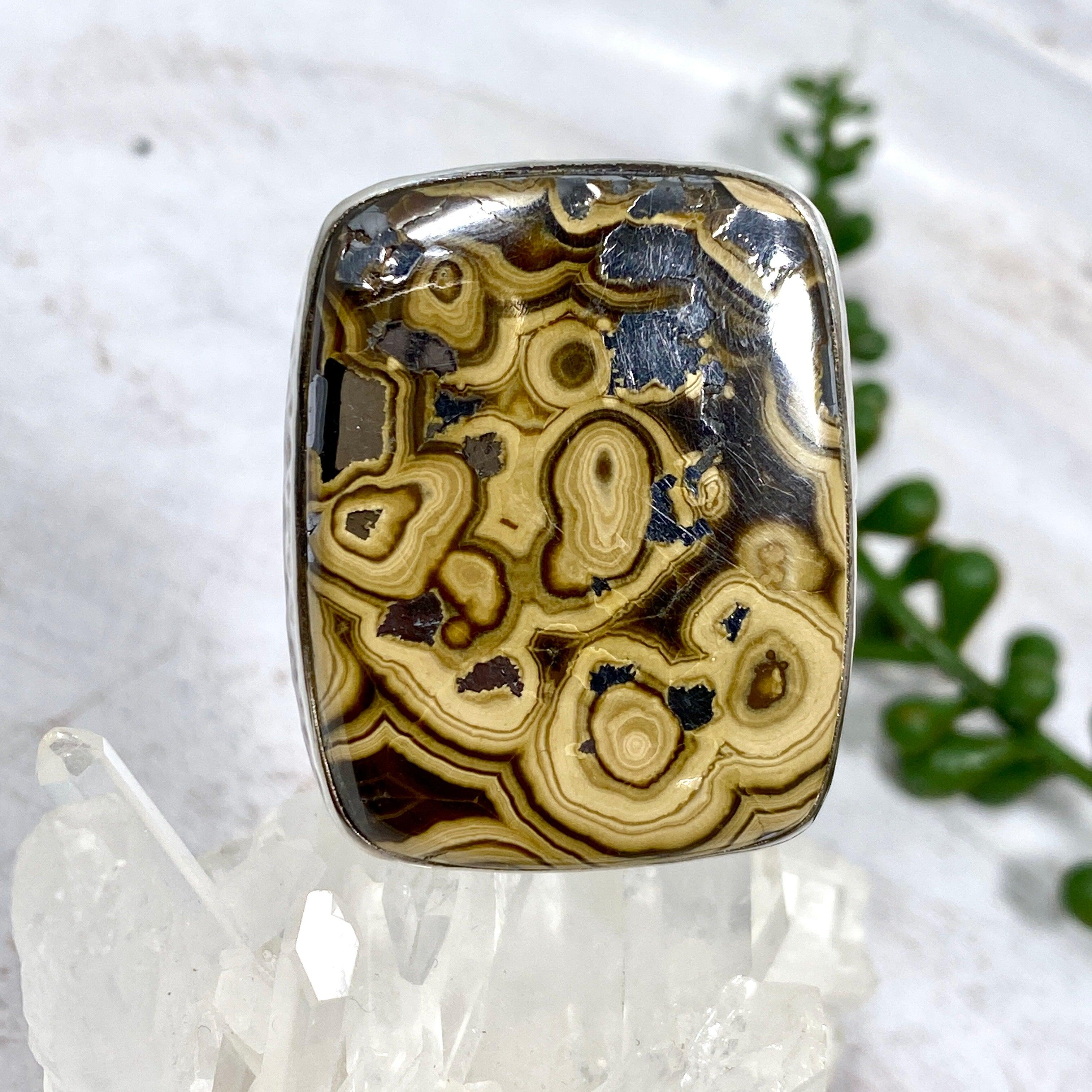 Vintage Schalenblende Rectangle Ring Size 10 - KRGJ1653 | Unique Mineral Jewelry for Women, Gift for Her, Boho Chic Accessory for Everyday Wear & Special Occasions