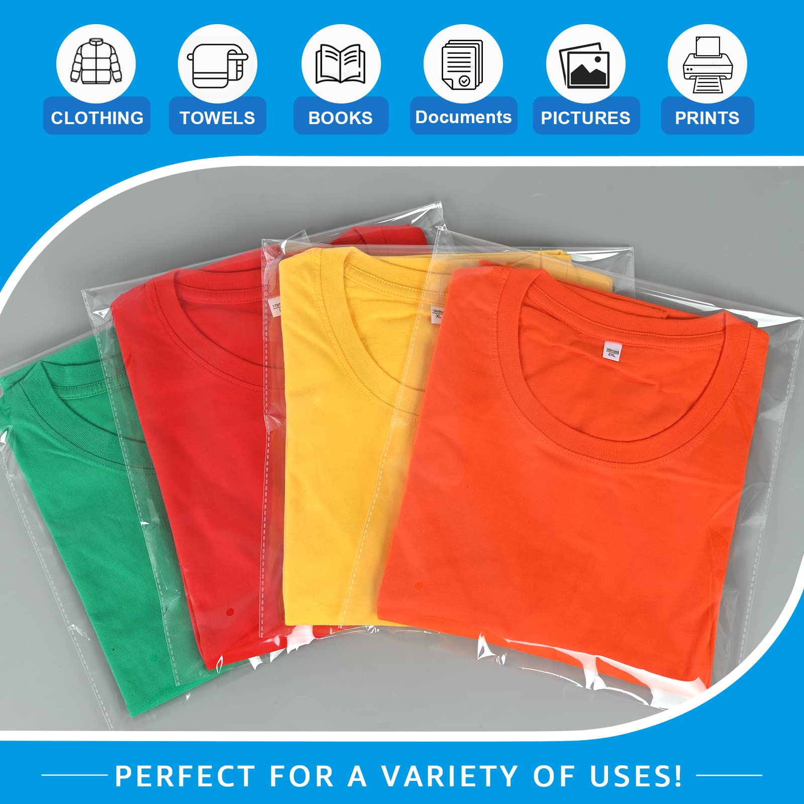 BoxLegend 11x14 Inches Clear Poly Shirt Bags - 200 Count Self-Sealing Clothing Packaging Bags for T-Shirts | Perfect for Small Business, Retail Stores & Online Clothing Sales