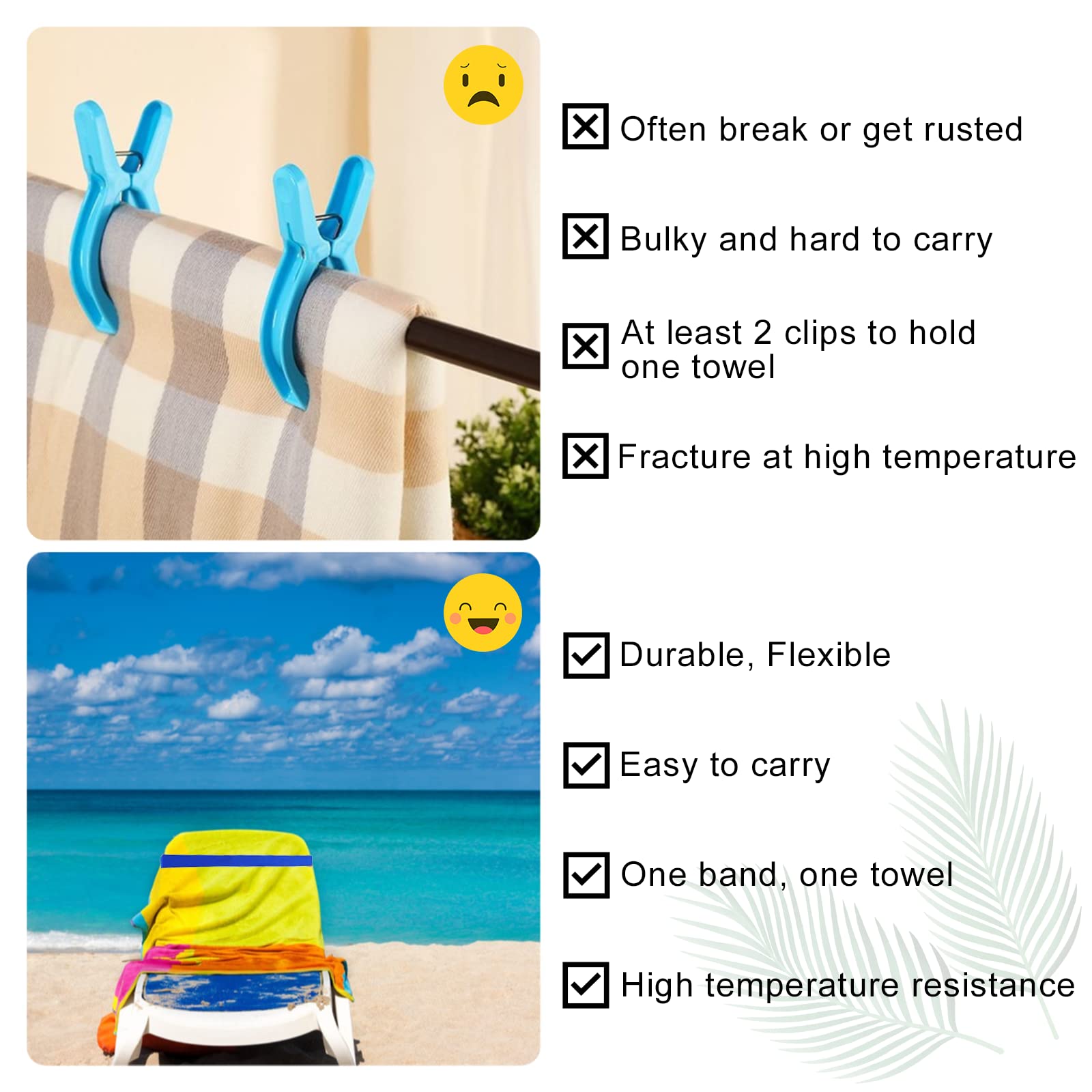 4 Pack Premium Towel Bands for Beach & Pool Chairs - Heavy Duty Rubber Towel Clips - Must Have Cruise & Travel Accessories - Secure Towel Holder for Lounge Chairs - Perfect for Beach Vacations, Poolside Relaxation & Cruise Trips