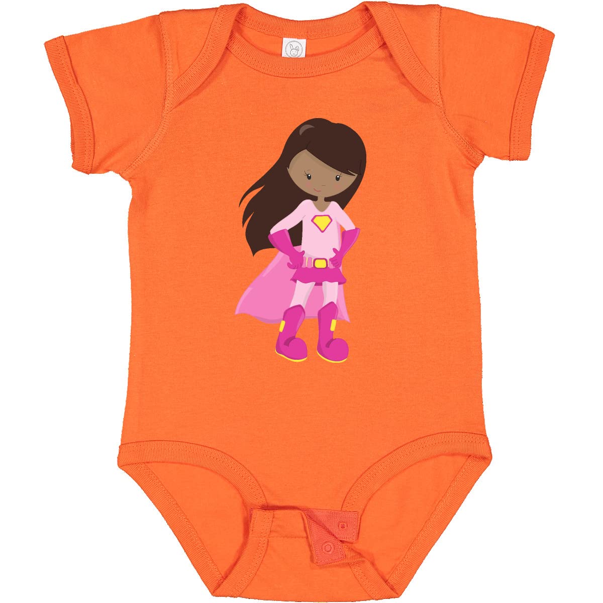 Inktastic African American Girl Superhero Baby Bodysuit with Pink Cape - Cute Outfit for Infants, Toddler Costume, Birthday Gift & Everyday Wear