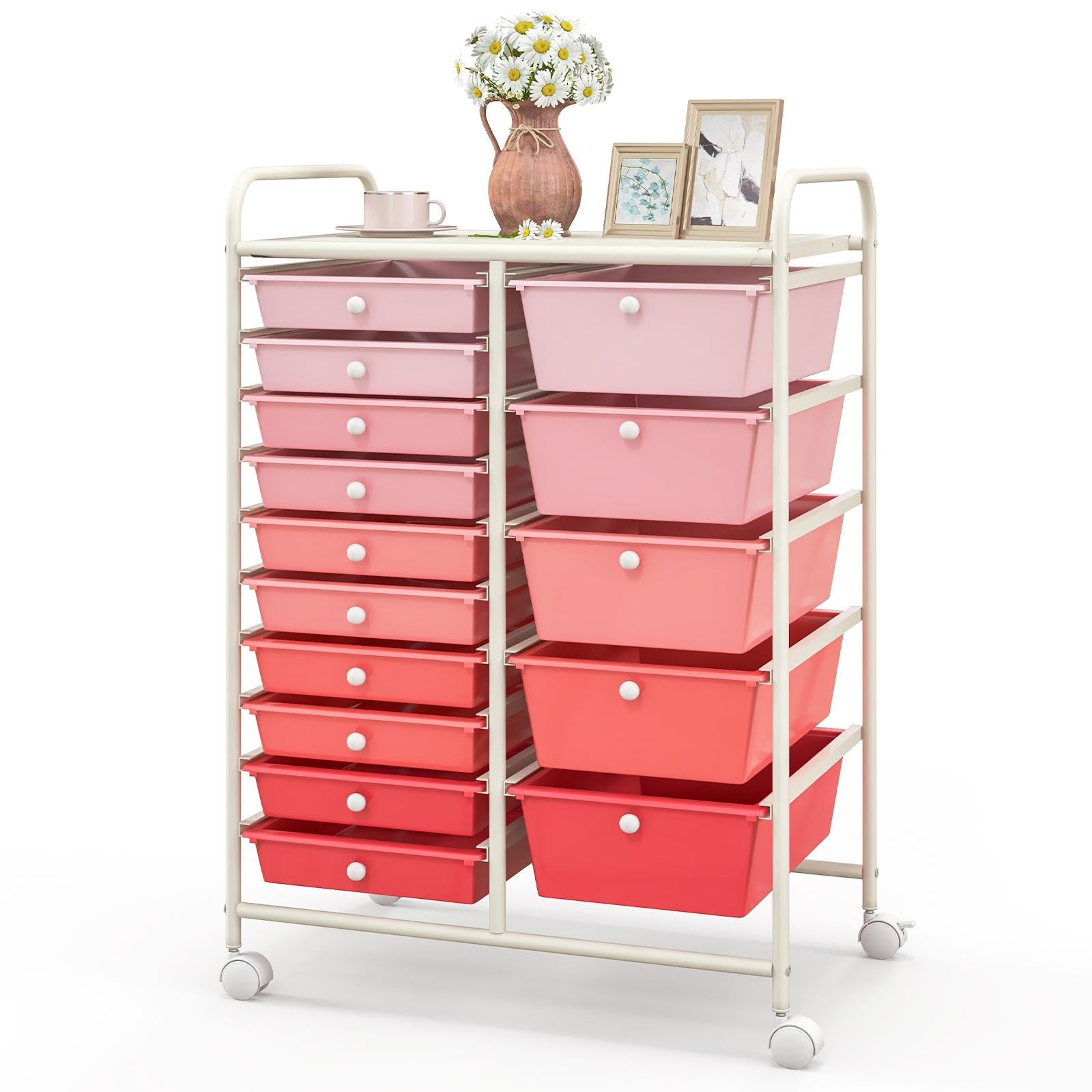 15-Drawer Rolling Storage Cart with Removable Drawers & Sturdy Steel Frame - Multipurpose Utility Organizer with Smooth-Glide Wheels & Ergonomic Handle - Perfect for Home Organization, Classroom Supplies, Office Storage & Retail Displays