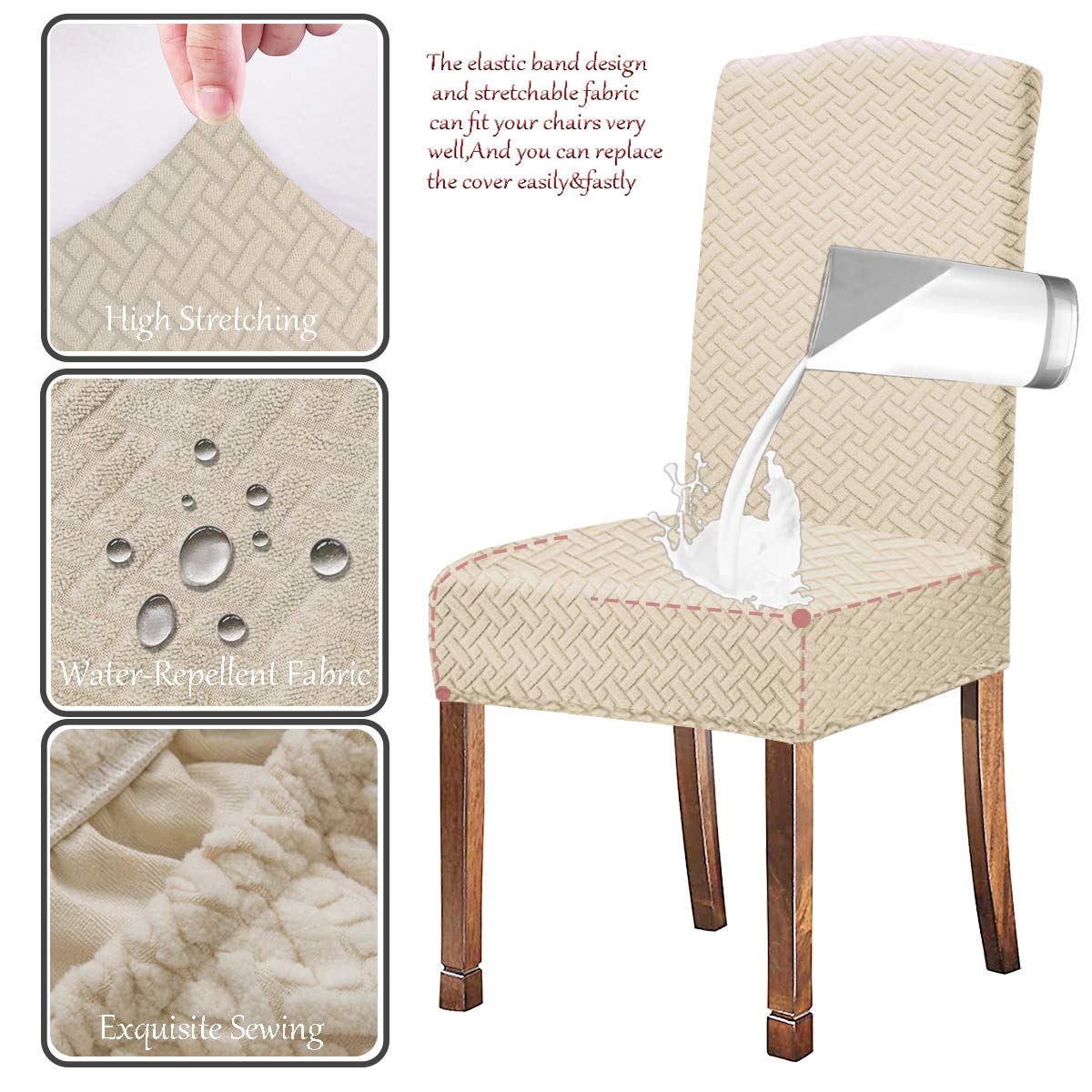 Stretch Washable Waterproof Dining Chair Covers - High Back Removable Slipcovers for Kitchen, Living Room & Home Decor (Cream White, Set of 2) | Spill Protection & Elegant Seating Solution for Parties & Daily Use
