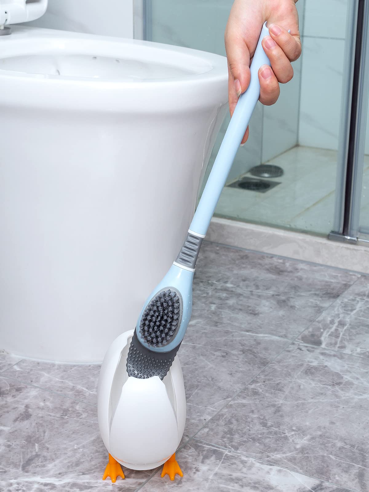 Duck Toilet Brush Set with Holder - No-Slip Long Handle for Bathroom Cleaning