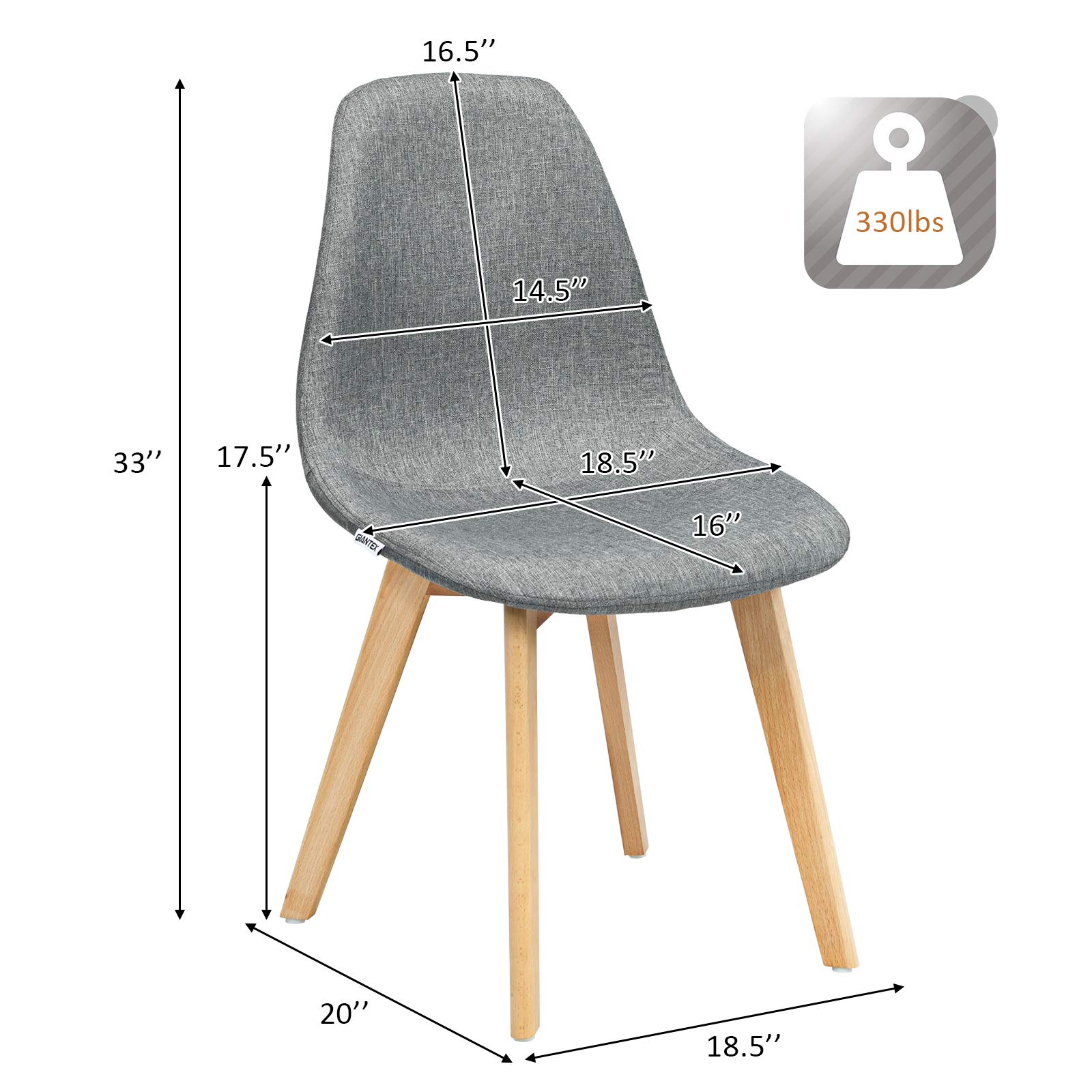 Giantex Set of 4 Modern Fabric Dining Chairs - Upholstered Accent Chairs with Solid Wood Legs & High Backrest - Soft Padded Seat for Kitchen, Dining Room - Easy Assembly Grey - Perfect for Home Decor, Restaurant, and Office Use