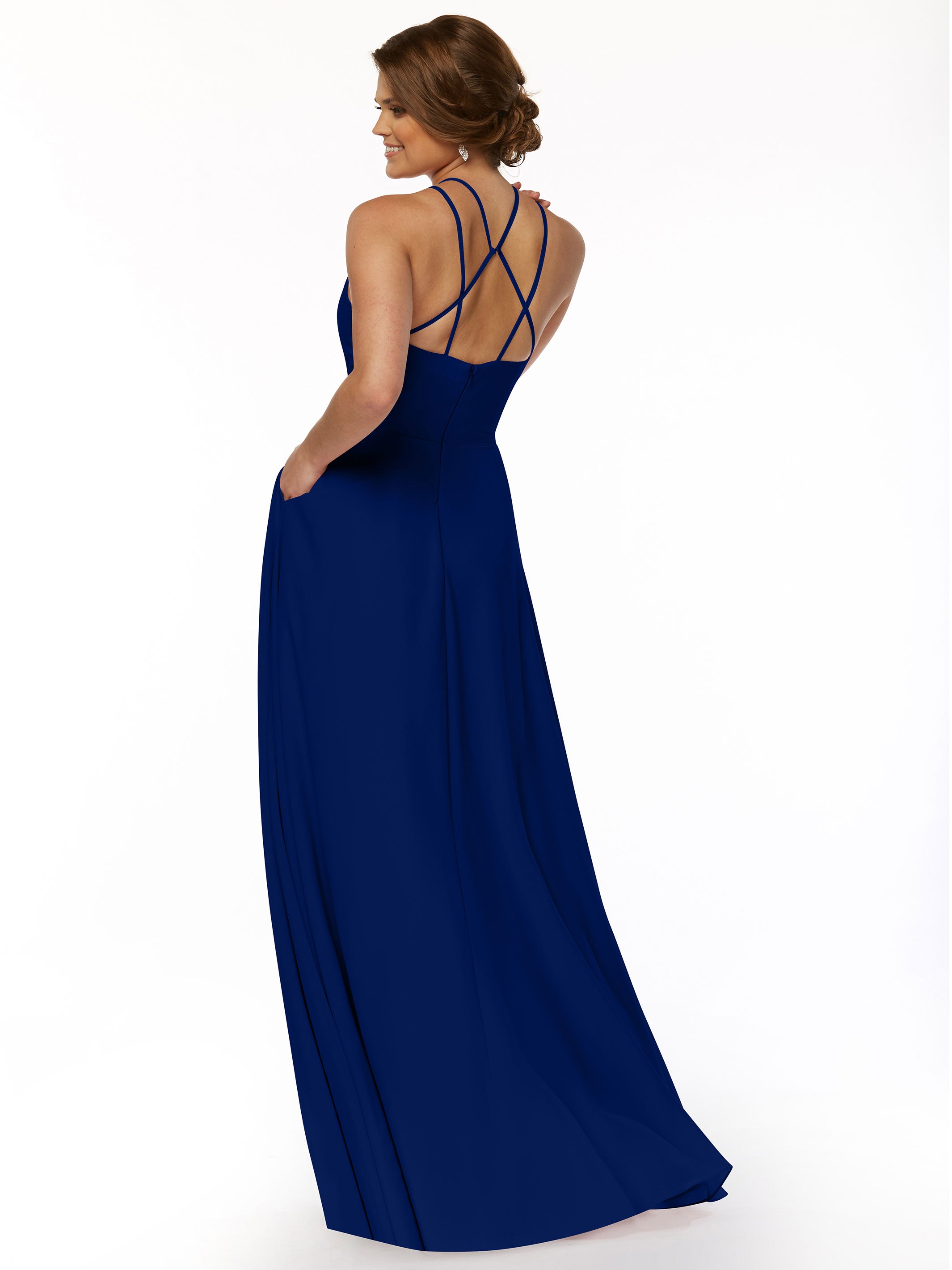 Elegant 83006 Stretch Chiffon A-Line Bridesmaid Dress with Halter Neckline - Perfect for Weddings, Formal Events & Special Occasions