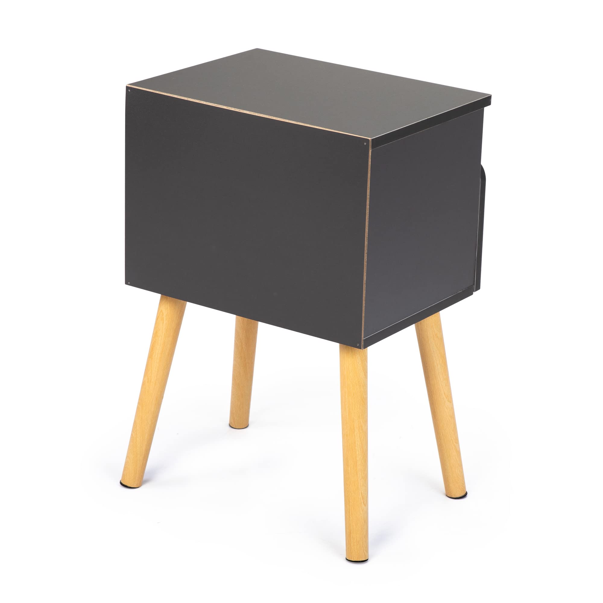 VERYKE Set of 2 Modern Wooden Nightstands - Bedside End Tables with Drawer & Open Shelf, Solid Wood Legs Accent Tables for Bedroom, Living Room & Office (Grey) - Perfect for Storing Books, Lamps & Bedroom Essentials