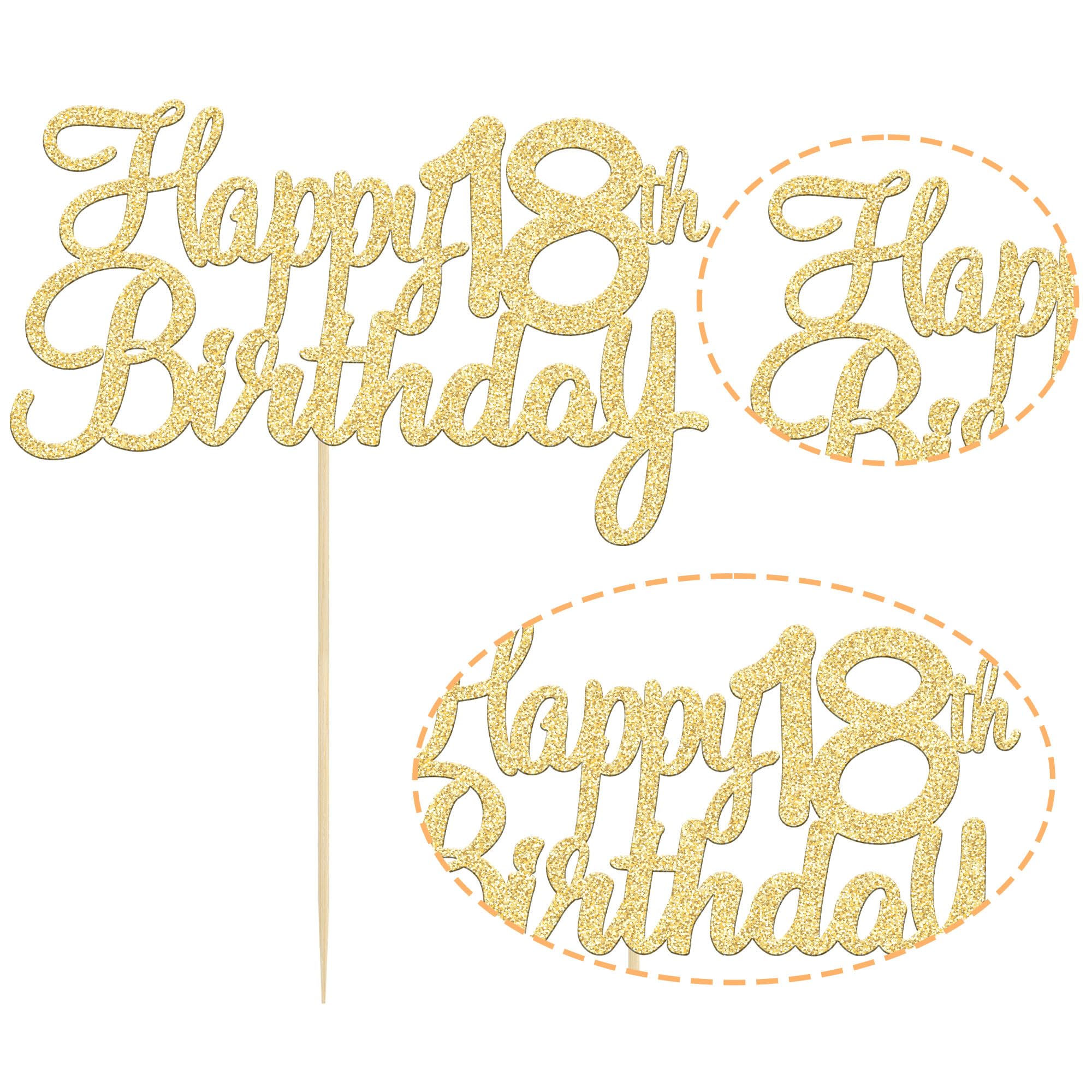Gold Happy 18th Birthday Cake Topper - 18th Birthday Cake Decorations - Cheers to 18 Fabulous Cupcake Toppers - 1 Pack - Perfect for Birthday Parties, Milestone Celebrations & Sweet 18 Decor