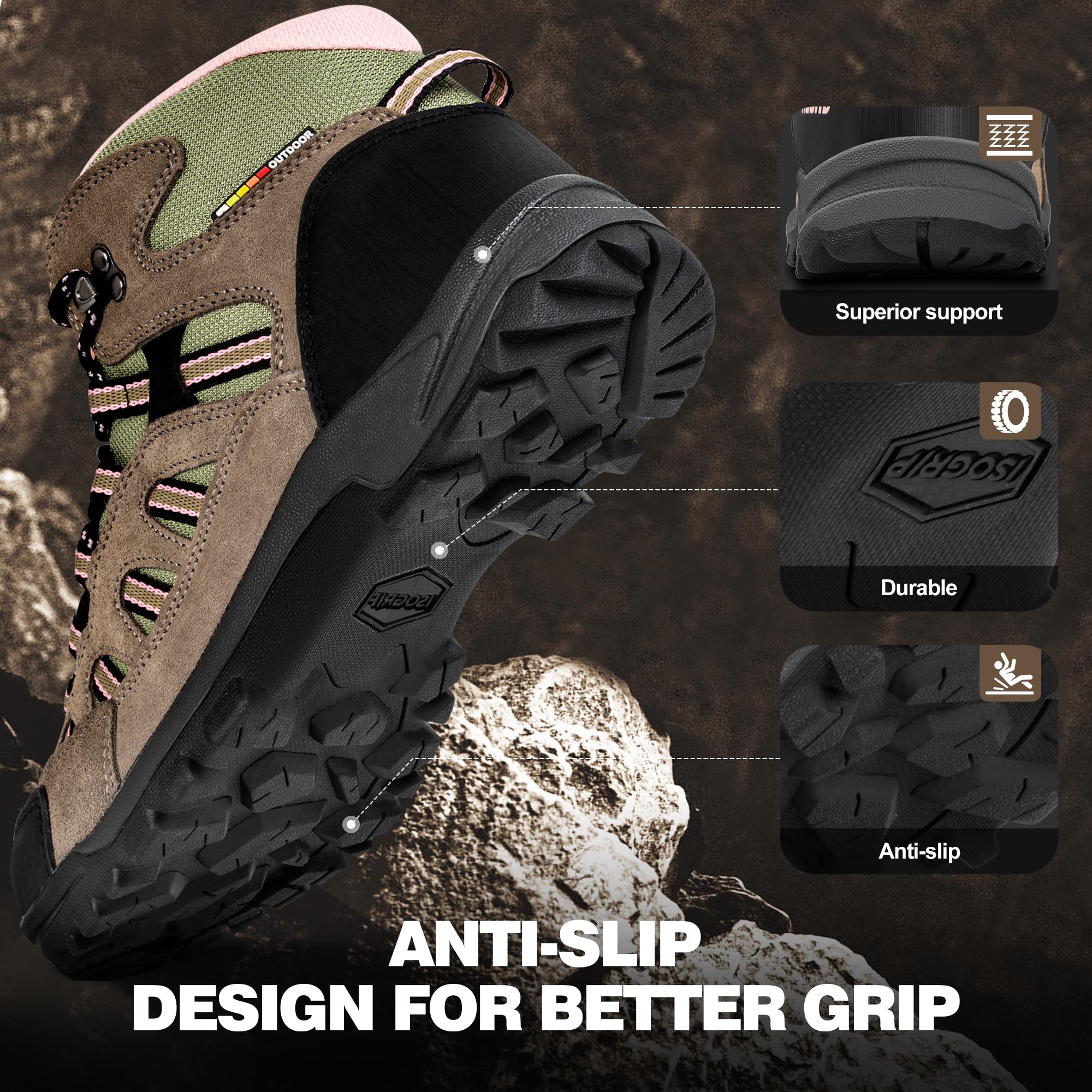 Waterproof Lightweight Hiking Boots for Women - Ankle Support, Breathable & Non-Slip Outdoor Shoes for Backpacking, Trail Walking & Camping Adventures