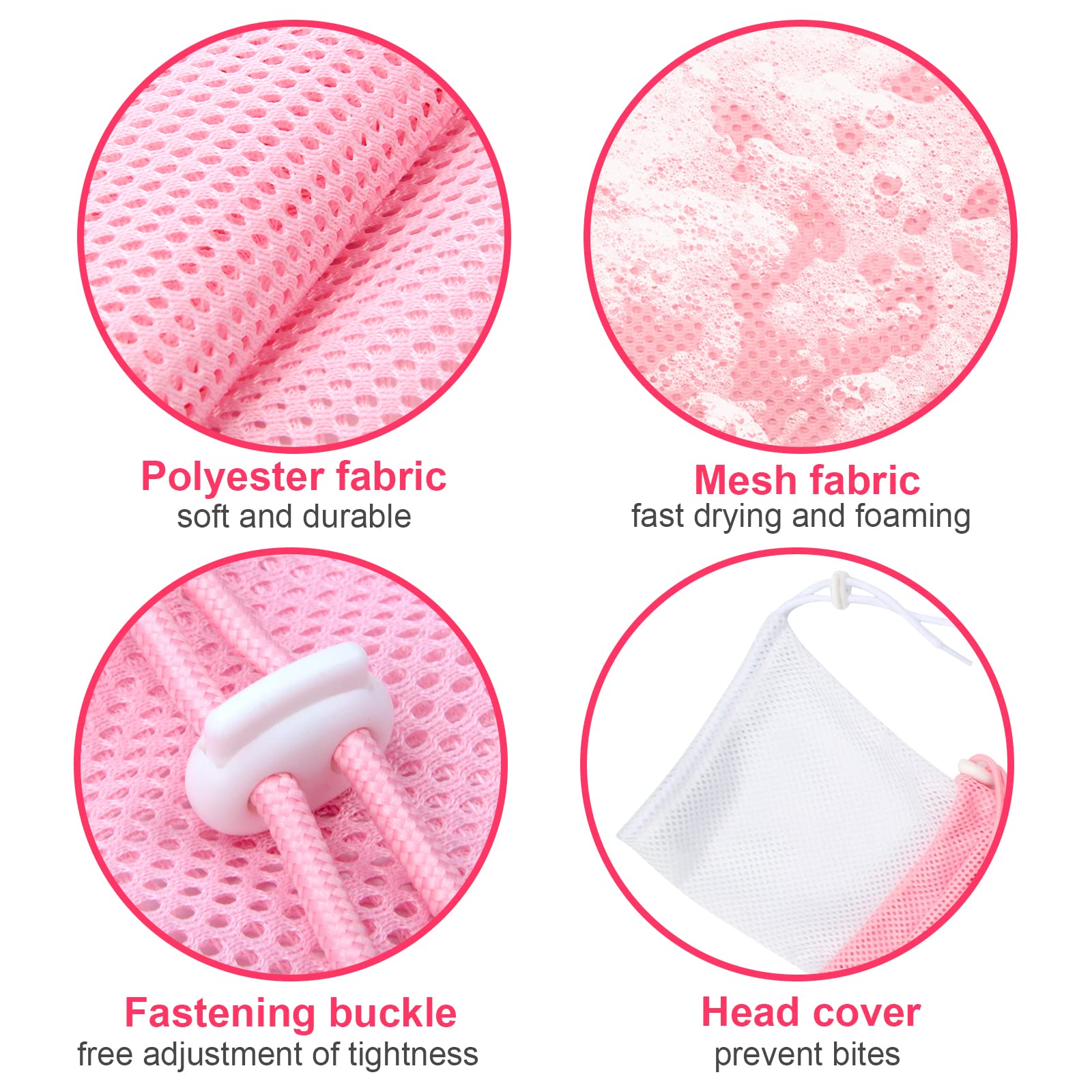 **Breathable Mesh Cat Bathing Bag - Adjustable Anti-Scratch Cat Shower Grooming Bag for Nail Trimming & Washing - Soft Polyester Pet Grooming Accessories (White-Pink) - Perfect for Stress-Free Cat Bathing & Vet Visits**
