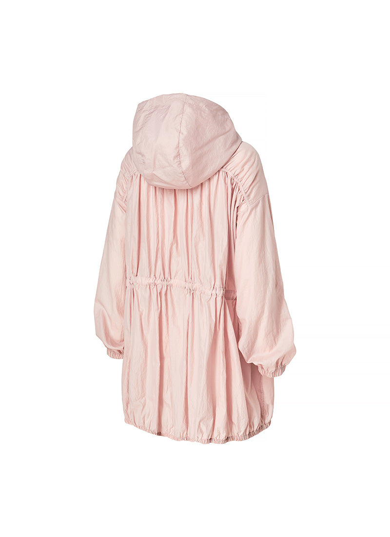 Stylish Airy Balloon Shirring Hood Long Jacket for Women - Trendy Oversized Outerwear for Casual Outings & Streetwear Fashion