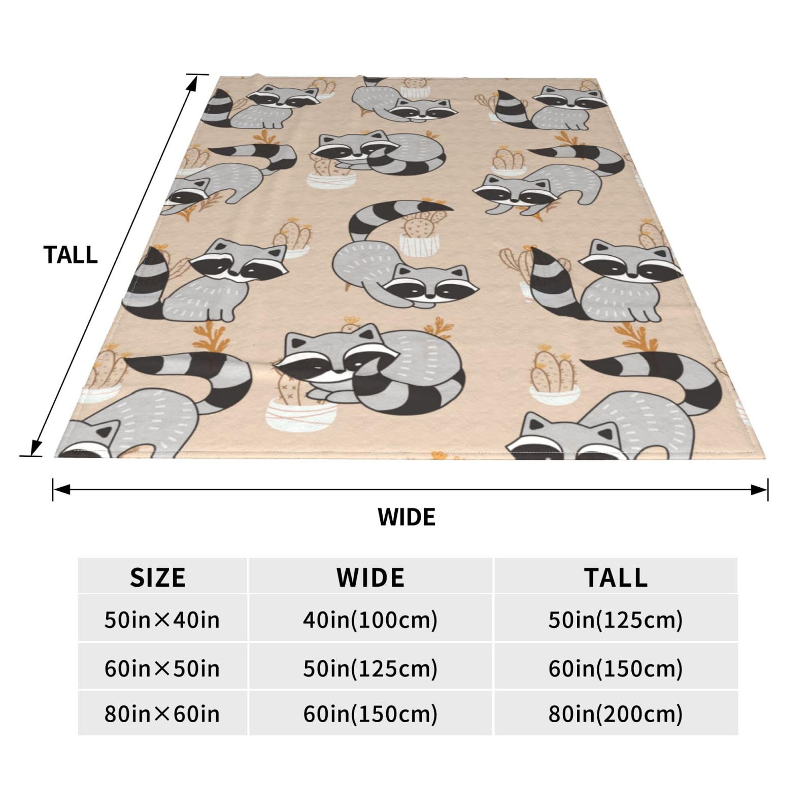 Cute Cartoon Raccoons Flannel Throw Blanket - Soft & Warm Lightweight Blanket for Kids, Teens & Adults - Perfect for Sofa, Bed, Office & Travel - Ideal Gift for Raccoon Lovers (50