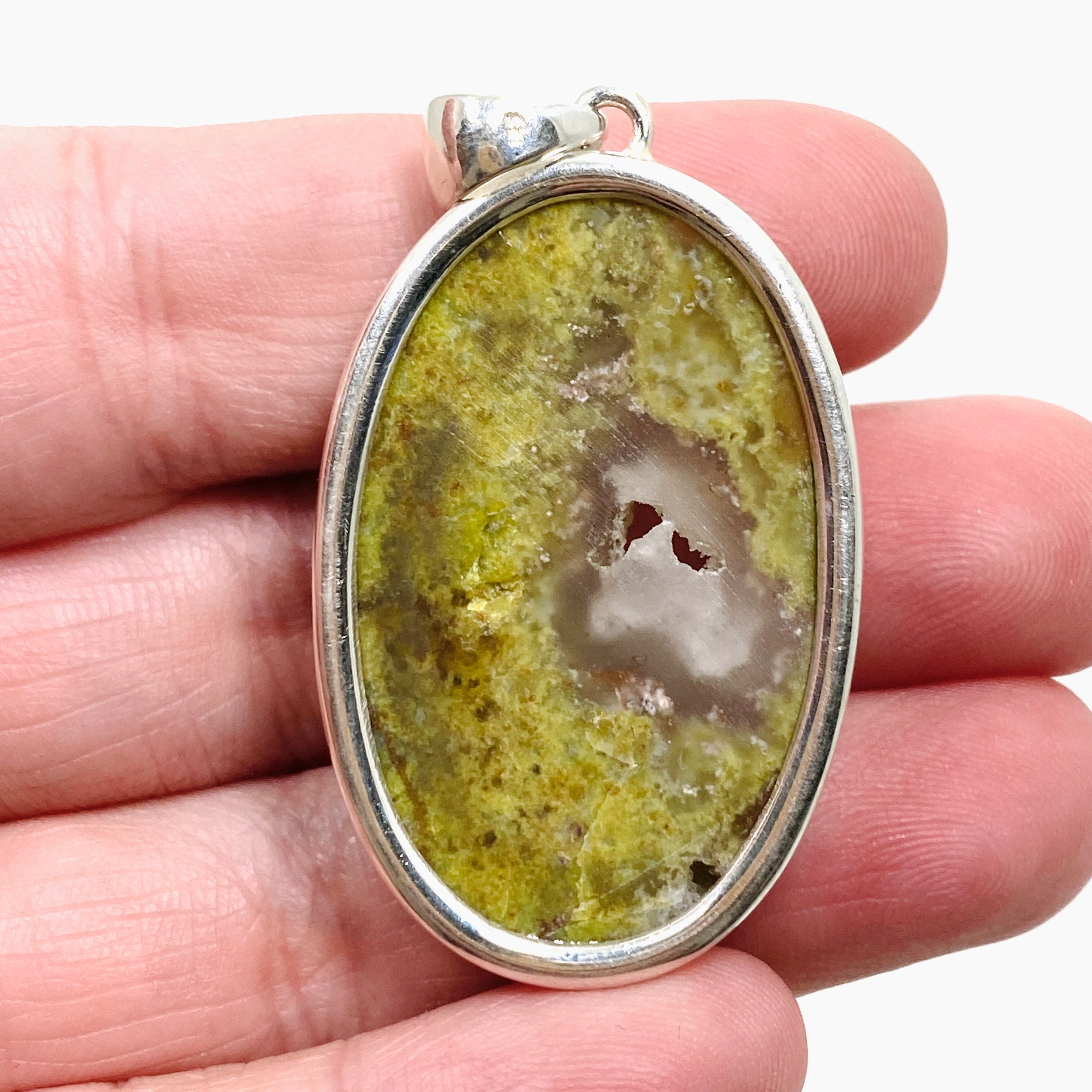 Natural Green Opal (Madagascar) Druzy Oval Cabochon Pendant Necklace KPGJ4656 - Perfect for Boho Jewelry & Spiritual Healing