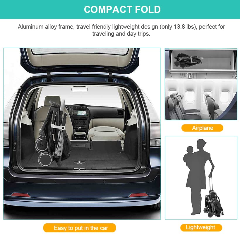 Lightweight Foldable Baby Stroller with Pop-Out Sun Visor | Compact Travel Stroller for Infants & Toddlers | Perfect for Airports, Shopping & Outdoor Walks - LIVINGbasics (Grey)