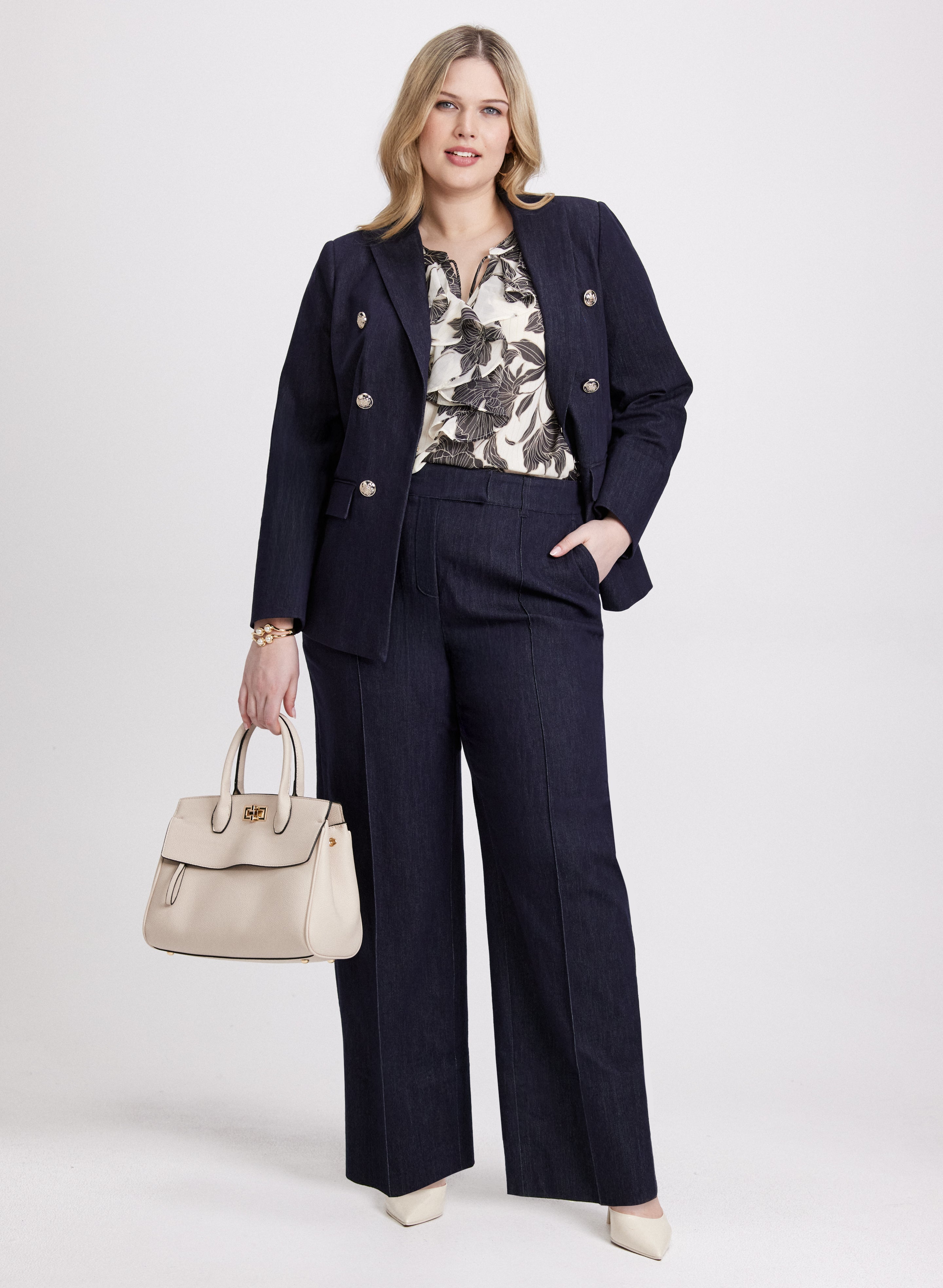 Stylish Women's Denim Blazer & Stretch Pull-On Pants Set - Casual Office Wear & Spring Outfit for Business Casual or Weekend Brunch