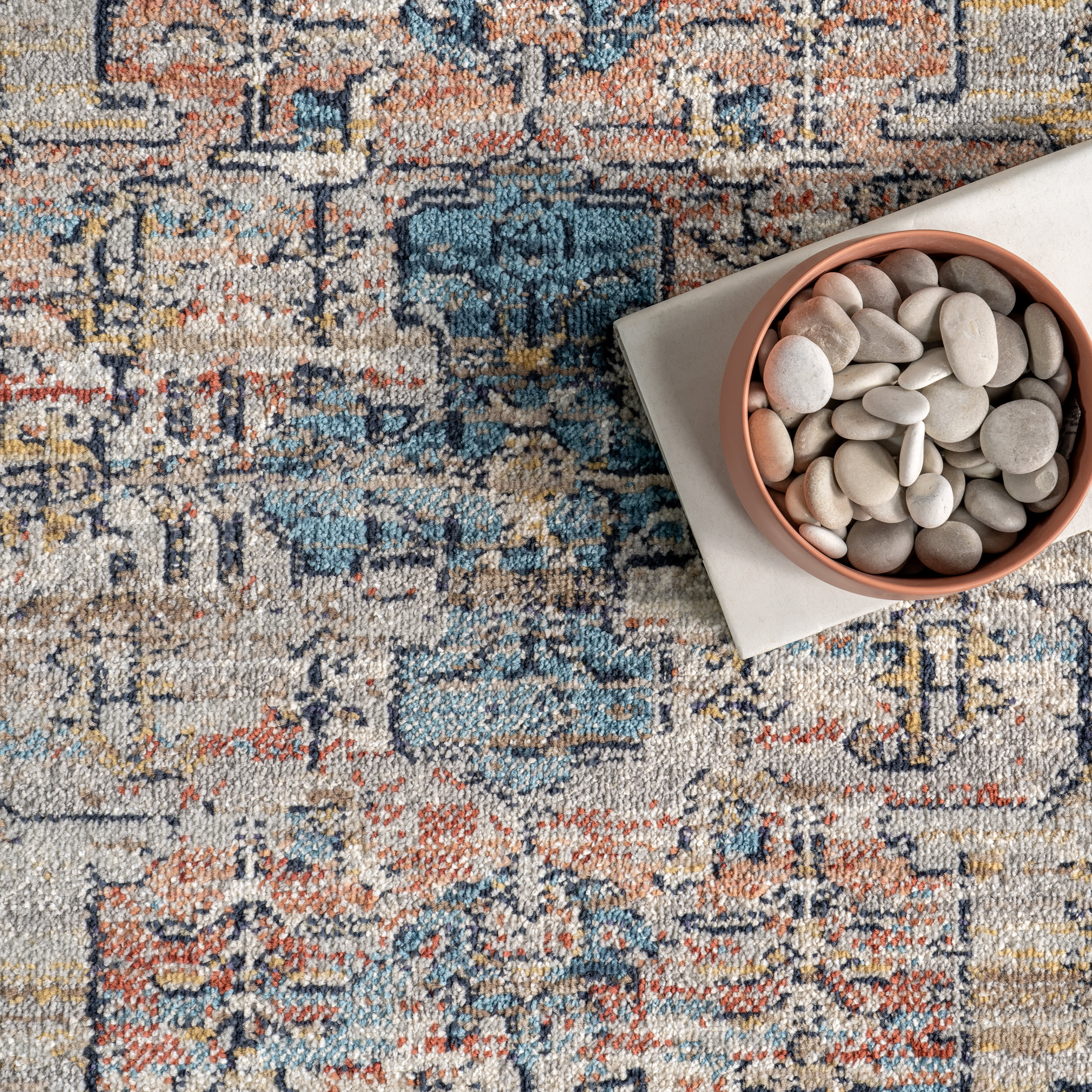 Cardinal Cartouche Blue Area Rug - Soft & Durable Handmade Wool Rug for Living Room, Bedroom, or Office Decor