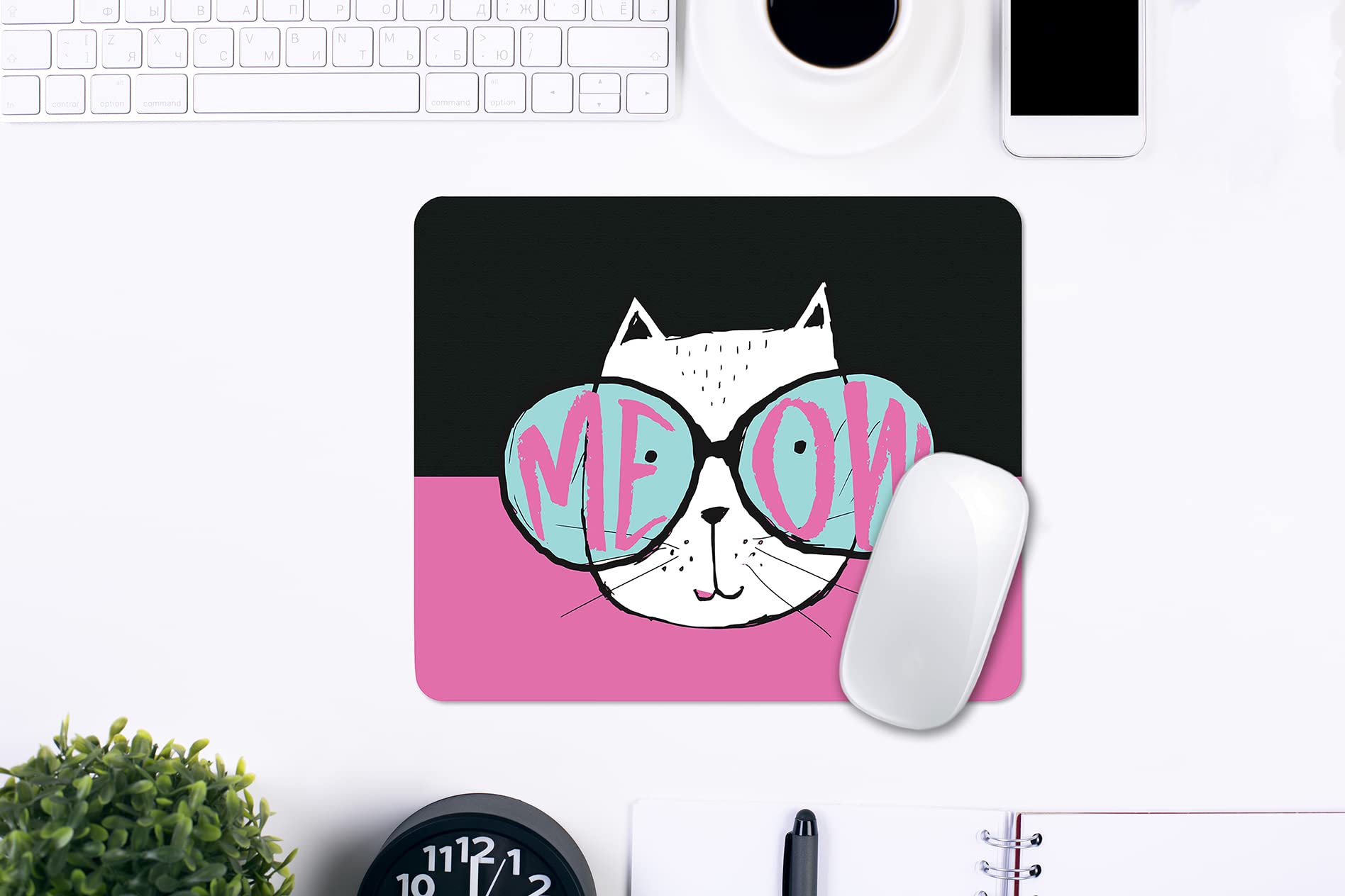 OTM Essentials Artist Series Fabric Mouse Pad - Cute Meow Animals Design for Gaming & Office Use, Non-Slip Base, Smooth Surface for Precise Mouse Control, Perfect for Computer, Laptop & PC Setup