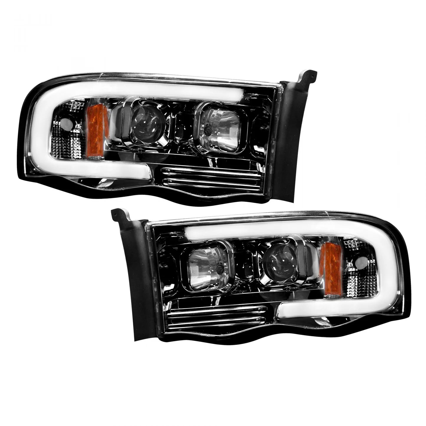 Dodge RAM 1500/2500/3500 (2002-2005) Smoked Black Projector Headlights with OLED Halos & DRL - Upgrade for Night Driving & Off-Road Adventures