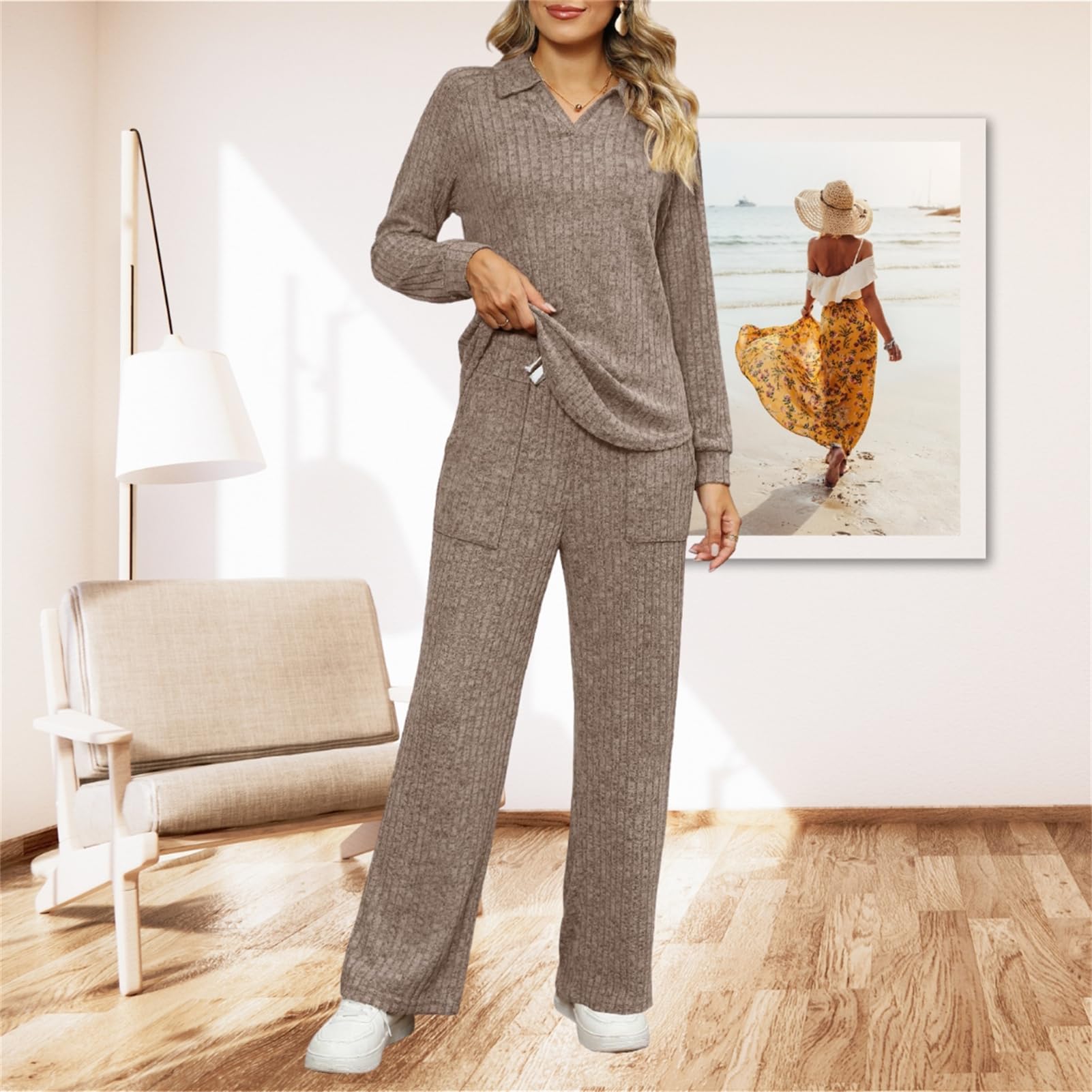SotRong Women's 2-Piece Ribbed Lounge Wear Set - Soft Tracksuit Pajama Set for Sleepwear, Loungewear & Homewear | Perfect for Relaxing at Home, Lounging & Sleeping