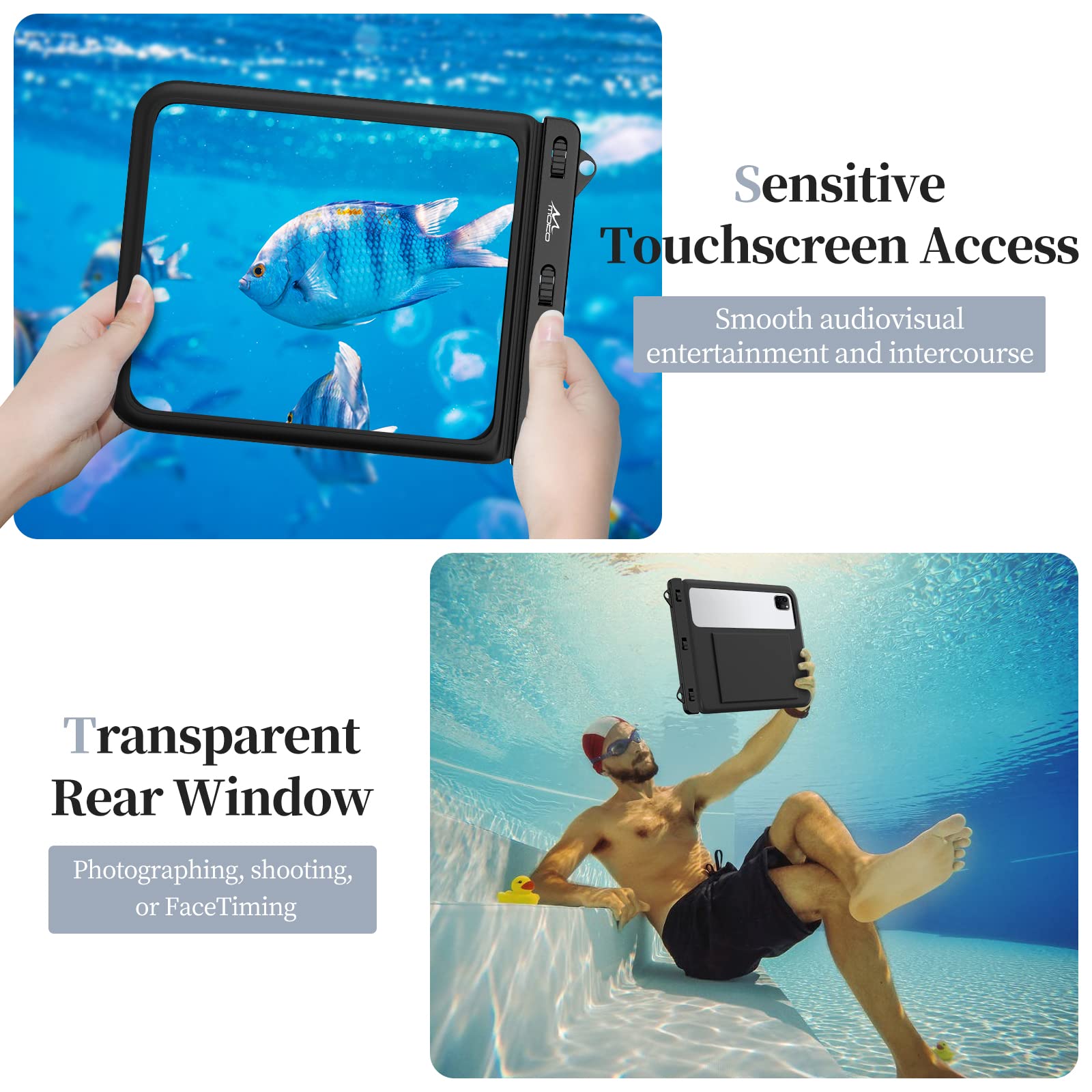 Waterproof Tablet Case for Fire HD 10, iPad 10th Gen, iPad Pro 11 (2022), iPad Air 5/4/3/2, iPad 10.2/9.7, Galaxy Tab S6/S7, Tab A 10.1 - Shockproof Stand Pouch with Handle for Bath, Kitchen, Pool & Outdoor Activities