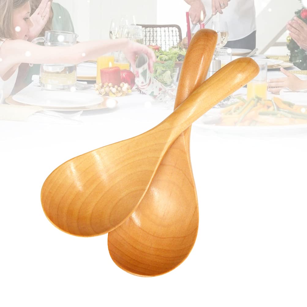 DOITOOL 2-Pack Wooden Kitchen Spoons - Rice Cooker Spoon & Soup Ladle Set - Natural Wooden Utensils for Cooking, Stirring, Serving - Perfect for Rice, Soup, Dessert & Ceramic Cookware - Essential Home Kitchen Supplies & Cooking Accessories