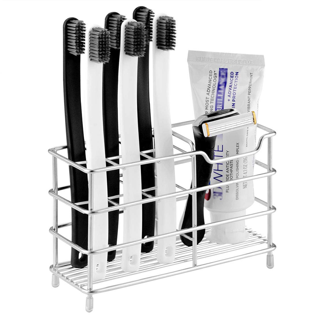 Stainless Steel Toothbrush Holder - 7 Slots Organizer for Bathroom Countertop (Silver) - Perfect for Electric Toothbrushes & Razors