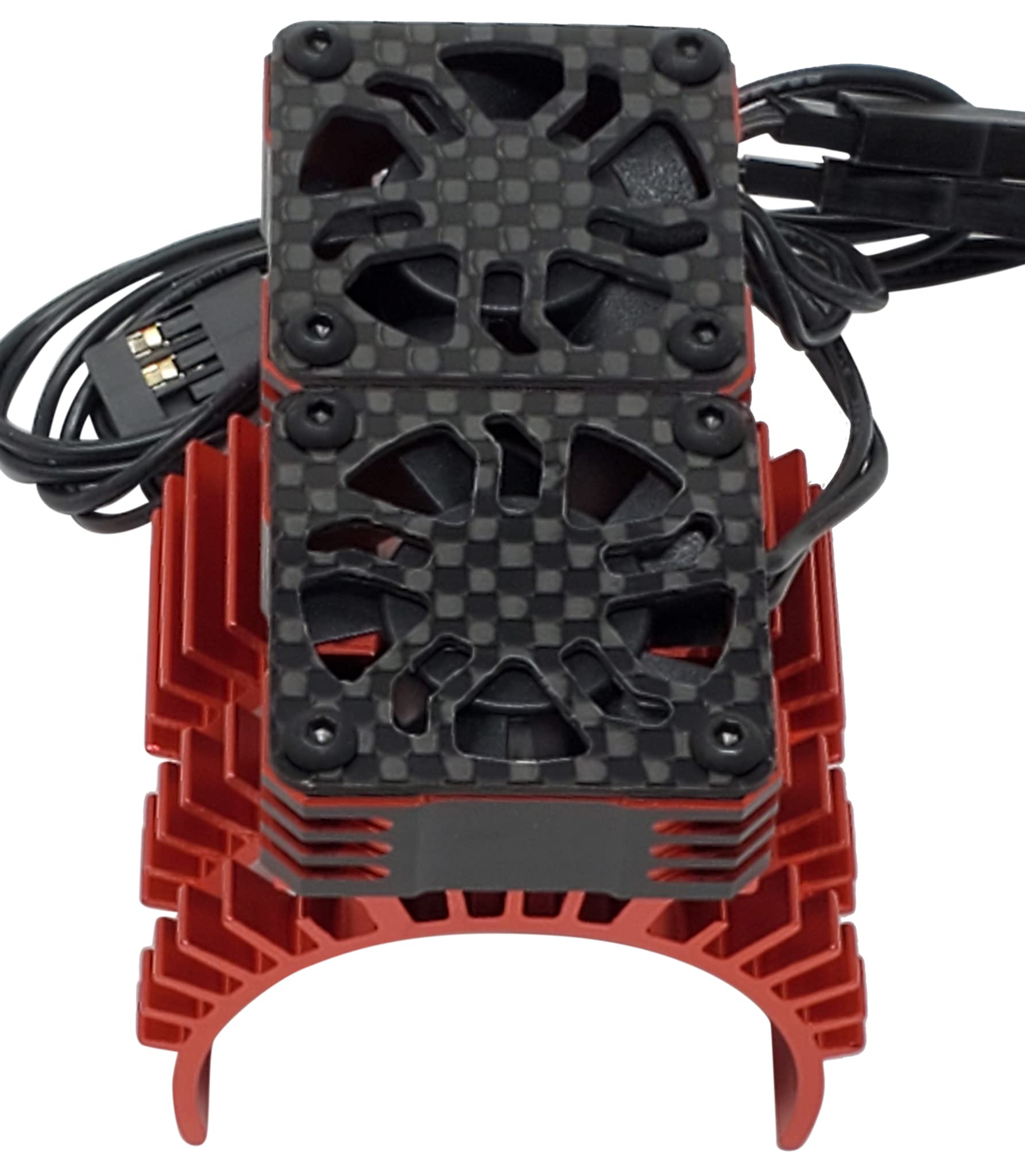 NHX RC 1/8 Scale High-Speed Aluminum Twin Cyclone Cooling Fans with Protective Cover - 28000RPM Brushless Motor Heatsink (Red) - Perfect for RC Cars, Trucks & Off-Road Vehicles Cooling System Upgrade