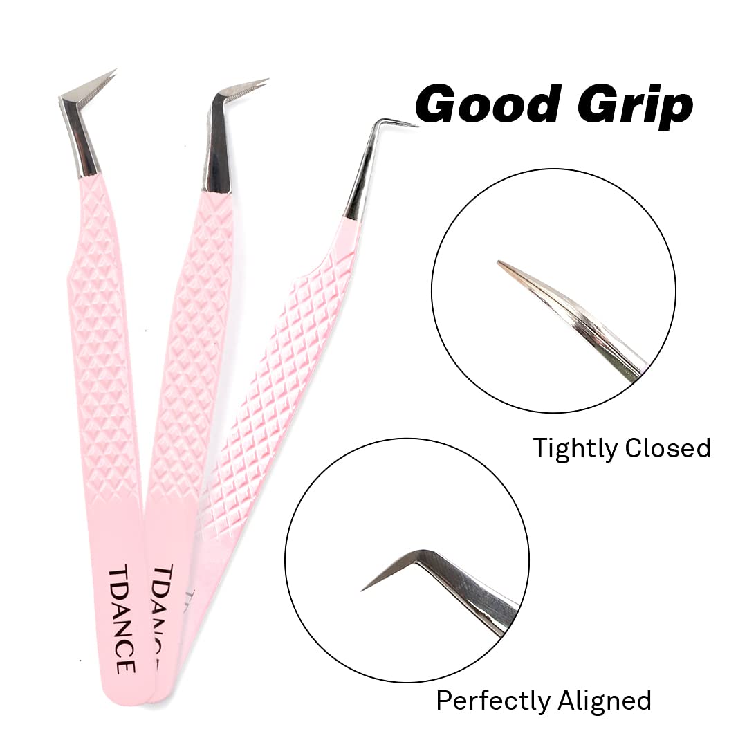 TDANCE Professional Stainless Steel Eyelash Extension Tweezers - Fiber Tip Volume Boot Lash Tweezers for Salon & Home Use (Pink T2, 1Pc) | Perfect for Volume Lashes, Classic Extensions & DIY Lash Applications