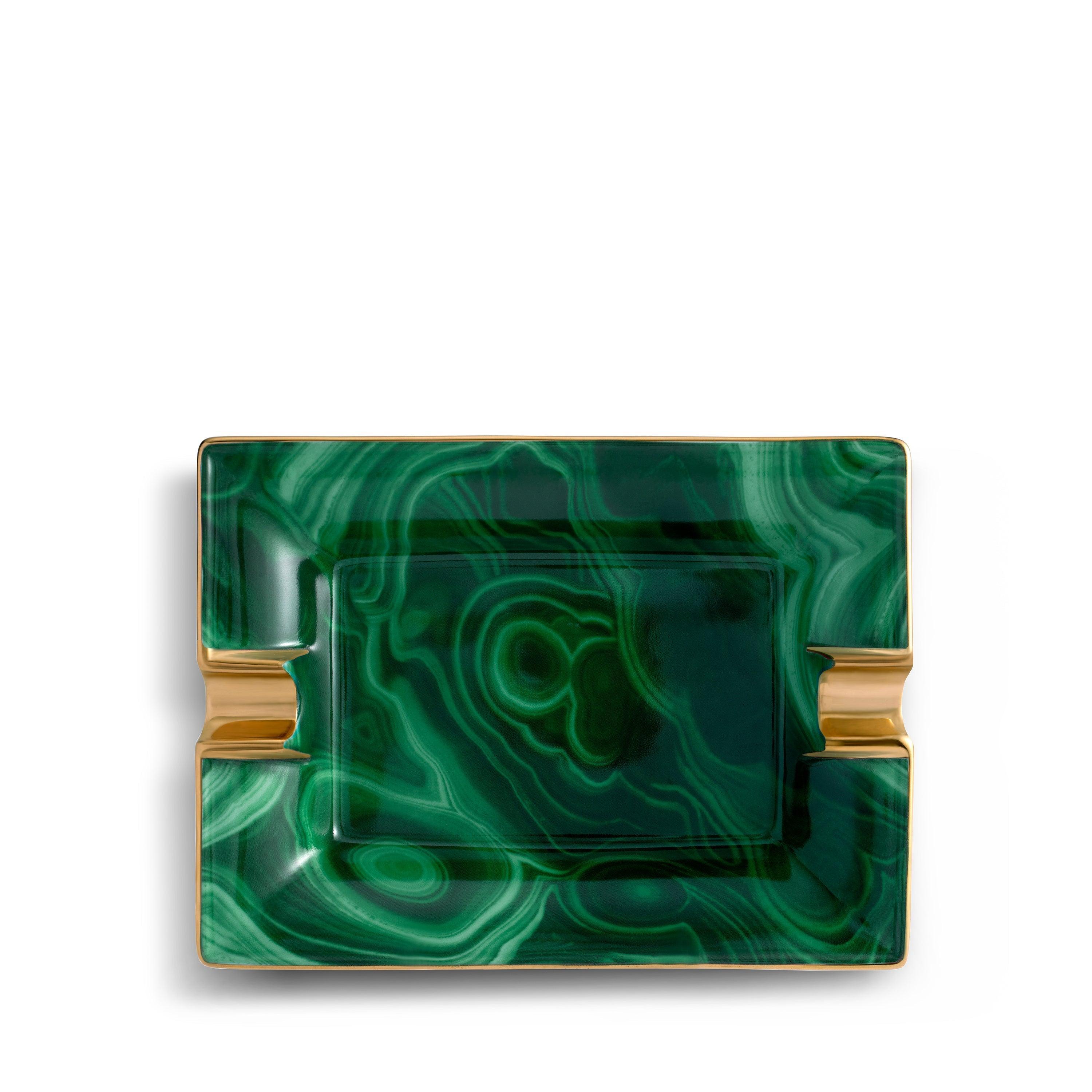 Handmade Malachite Stone Ashtray - Natural Green Gemstone Tray for Cigarettes & Cigars - Perfect for Smoking Lounges, Man Caves & Luxury Home Decor
