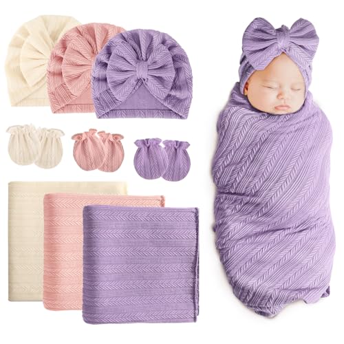 3 Set Plain: Bow Hat + Mitten + Blanket (G)