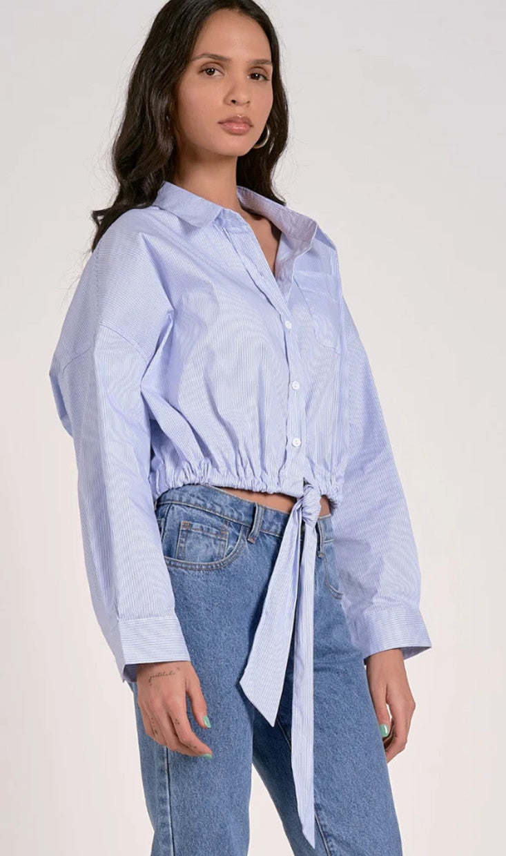 Elegant Blue Stripe Tie Blouse for Women | Fashionable Office & Casual Wear | Perfect for Work, Dating & Weekend Outfits