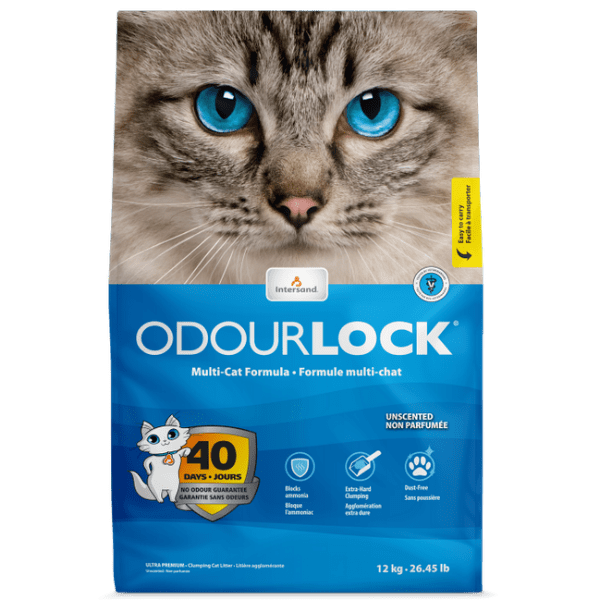 Intersand Odourlock Multi Cat Clumping Cat Litter - 12kg (26.5 lbs) Low Dust, 99% Odor Control for Multiple Cats | Ideal for Litter Boxes & Indoor Use