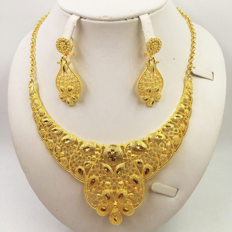 African Gold Jewelry Set for Women - Elegant Necklace & Earrings for Weddings, Anniversaries & Special Occasions | Perfect Bridal Gift & Party Accessories