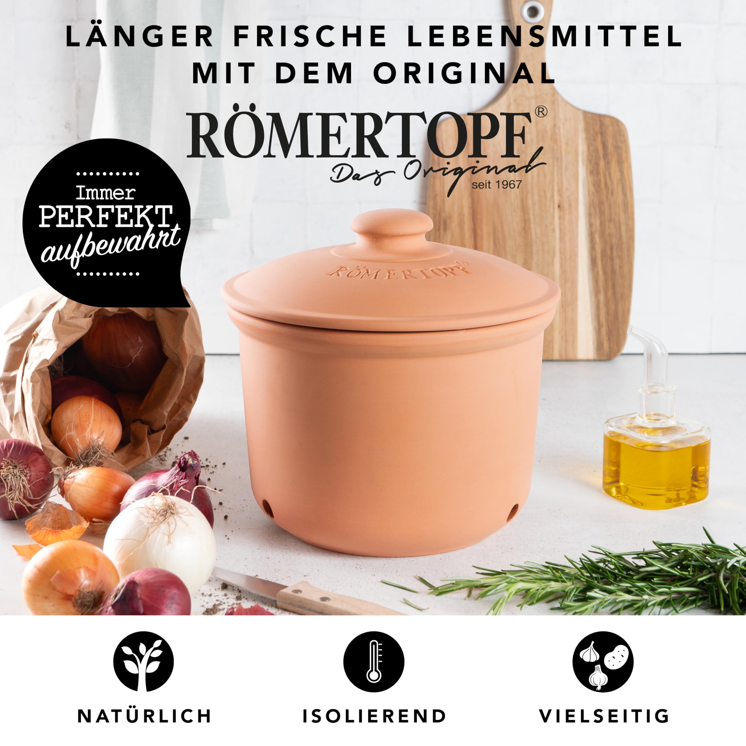 Römertopf Clay Storage Jar for Onions - 1.5L (415 05) | Airtight Kitchen Container for Garlic, Potatoes & Vegetables | Perfect for Pantry Organization & Fresh Food Preservation