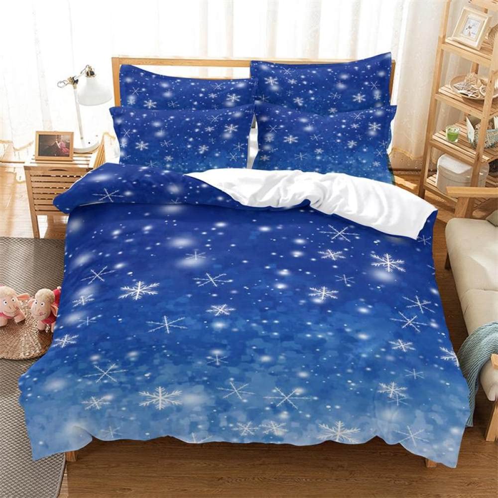 YJDCX Christmas Duvet Cover Queen Size - Blue Snowflake Bedding Set with Pillowcases & Comforter Cover, Holiday Home Decor for Winter Season (228x228cm) | Perfect for Festive Bedroom Makeover, Cozy Winter Nights & Christmas Gift Giving