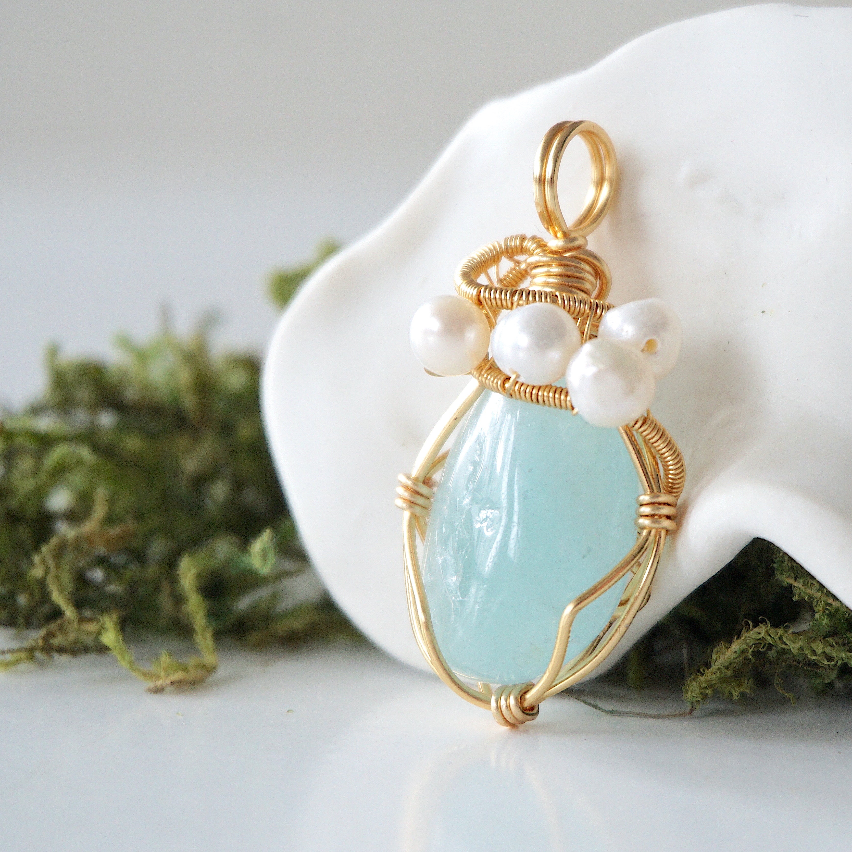 Elegant Aquamarine and Pearl Necklace - 14K Gold Plated Jewelry for Women | Perfect for Weddings, Anniversaries & Special Occasions