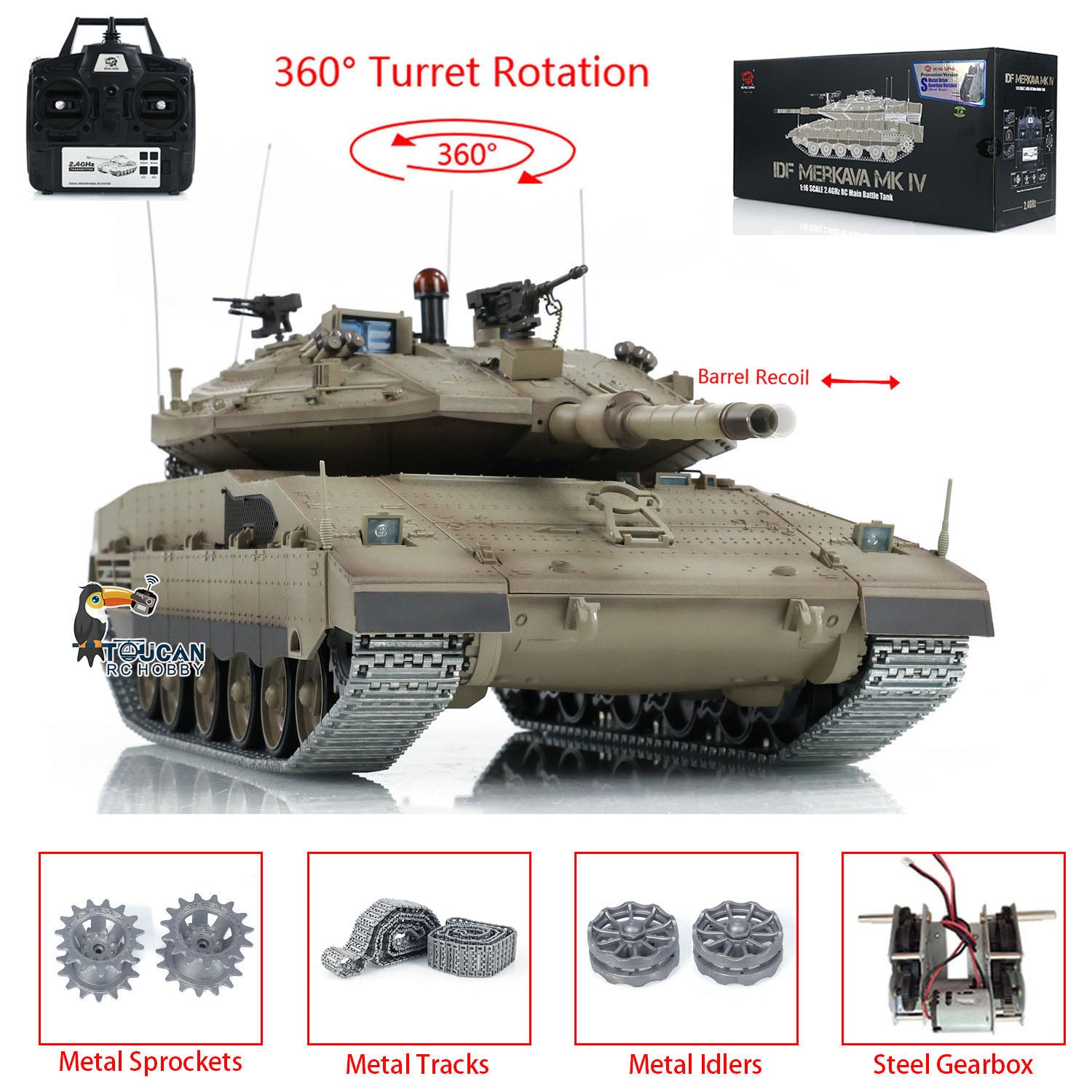 1:16 Scale RC Military Battle Tank - Heng Long IDF Merkava MK IV 3958 Upgraded Edition with Metal Gearbox & Tracks | Remote Control Model Tank for Collectors & Battle Simulation | Perfect for Outdoor Play, Military Enthusiasts & Display