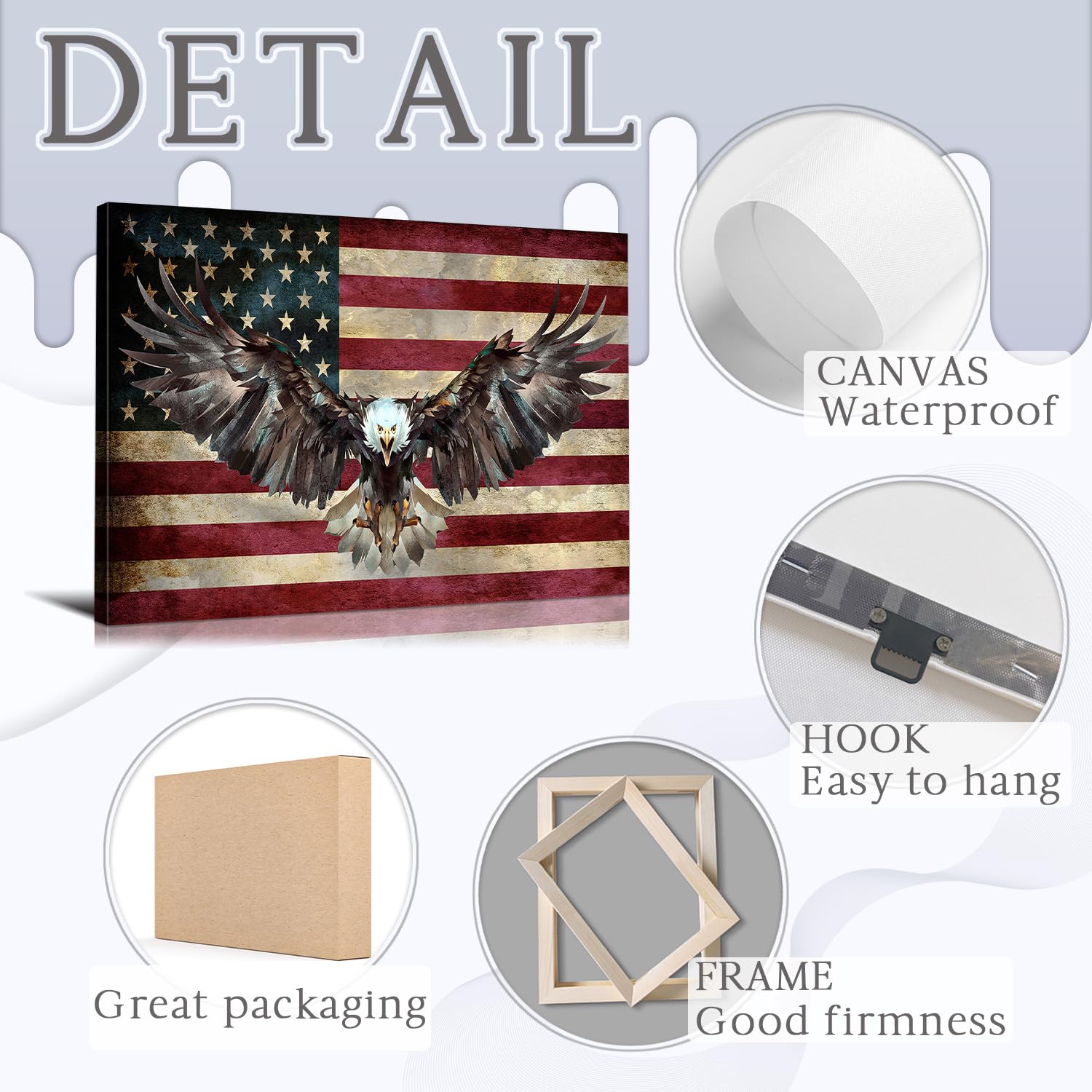 American Flag Canvas Wall Art - Patriotic Military Decor for Home, Bedroom & Living Room - 28''H x 40''W Wooden Framed USA Flag Wall Hanging - Perfect for Veterans Day, 4th of July & Army Themed Rooms