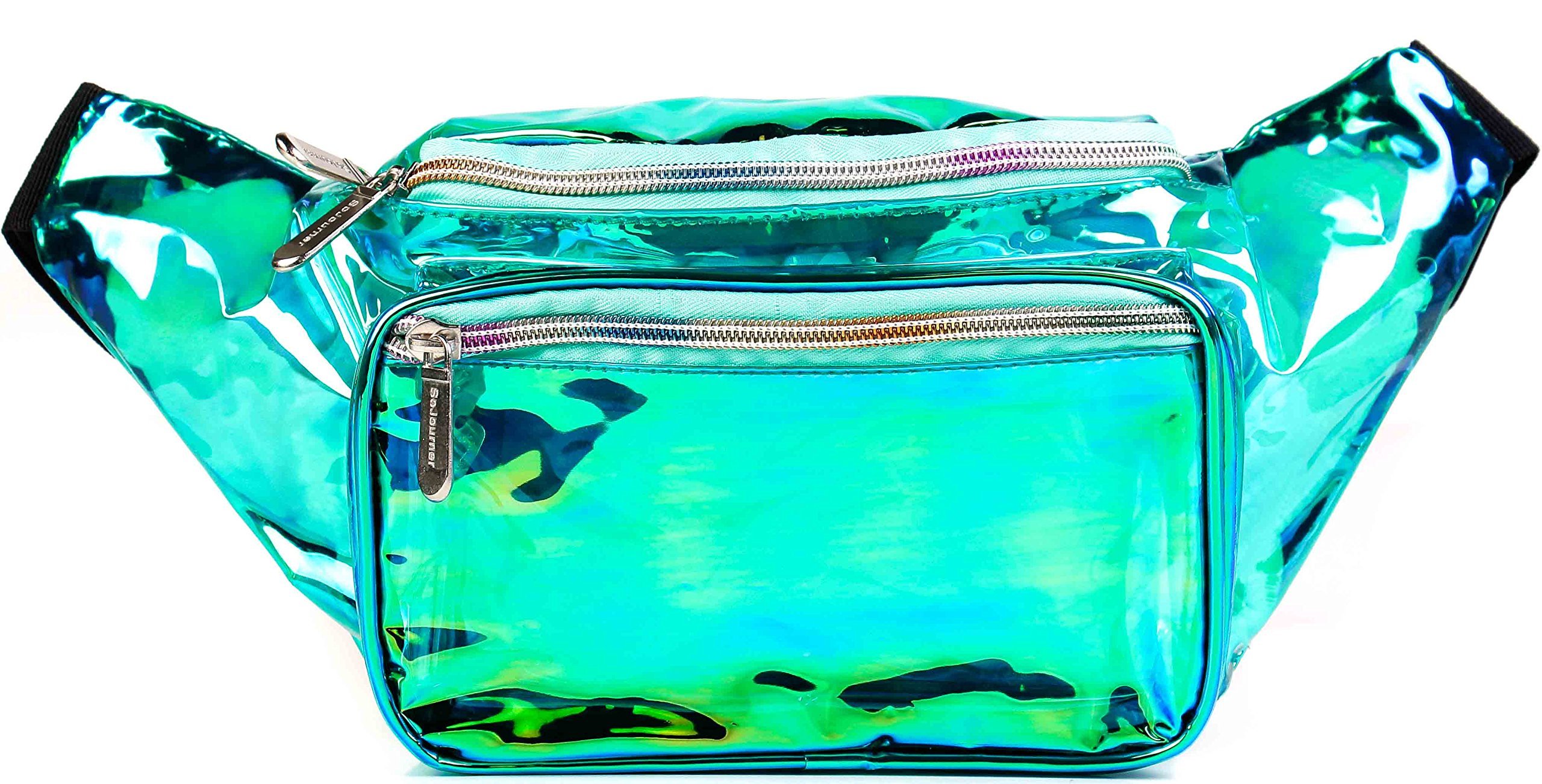 Holographic Transparent Aqua Fanny Pack - Waterproof Crossbody Waist Bag for Men & Women - Hands-Free Belt Bag for Hiking, Running, Travel, Concerts & Outdoor Adventures - Large Bum Bag with Multiple Pockets