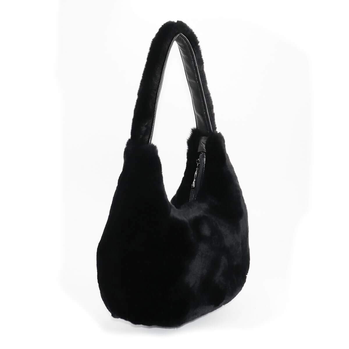 Surell Genuine Rex Rabbit Fur Shoulder Bag - Soft Fluffy Tote with Zipper Closure - Women's Fashion Purse for Casual Outings, Date Nights & Winter Accessories