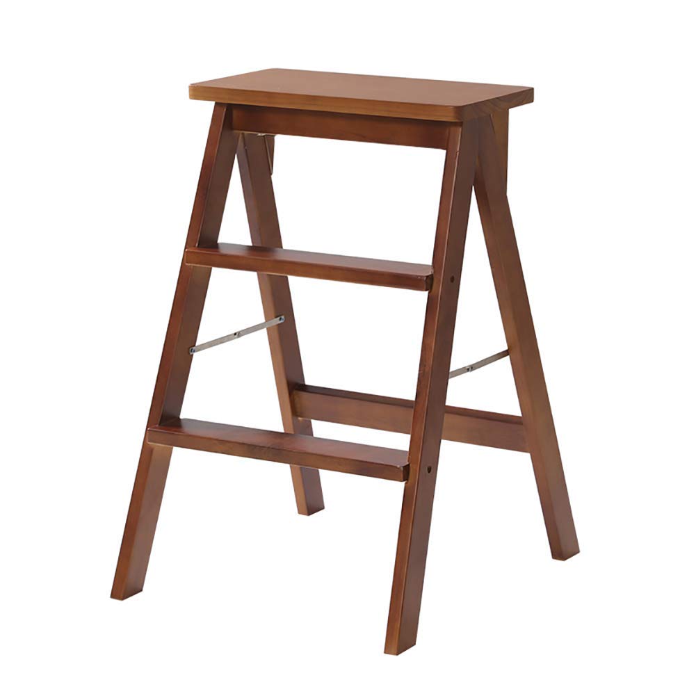 ZAANU 3-Step Solid Wood Folding Step Stool - Modern Portable Kitchen Step Ladder with Non-Slip Feet, Multifunctional Stool for Home, Office, and Bathroom (White/Brown) - Perfect for Reaching High Shelves, Changing Light Bulbs, and Kids' Bedtime Stories