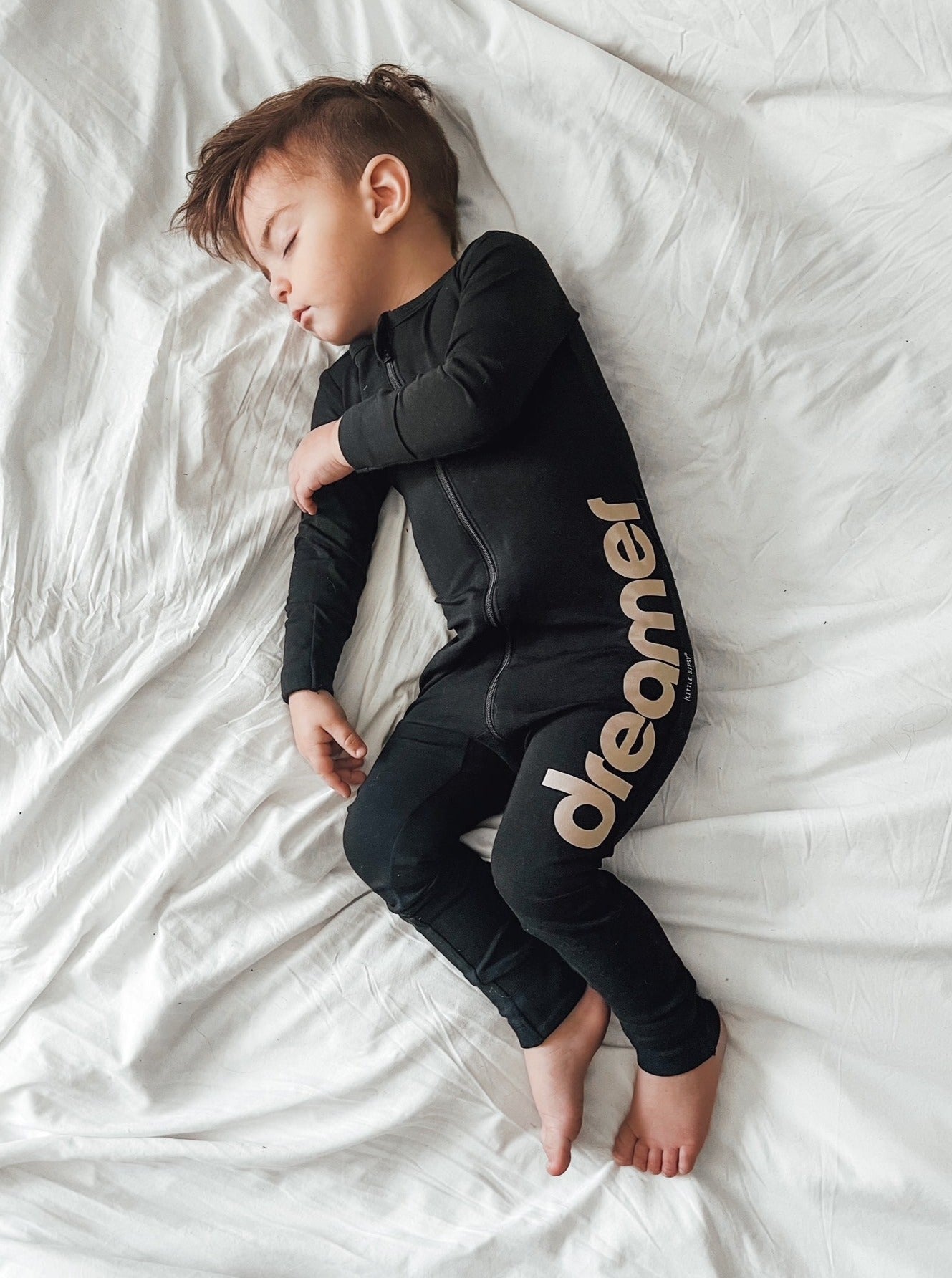 LB x Baby Breez Long Sleeve Dreamer Romper Pajamas for Infants - Soft Cotton Sleepwear, Black | Perfect for Bedtime & Nursery Comfort