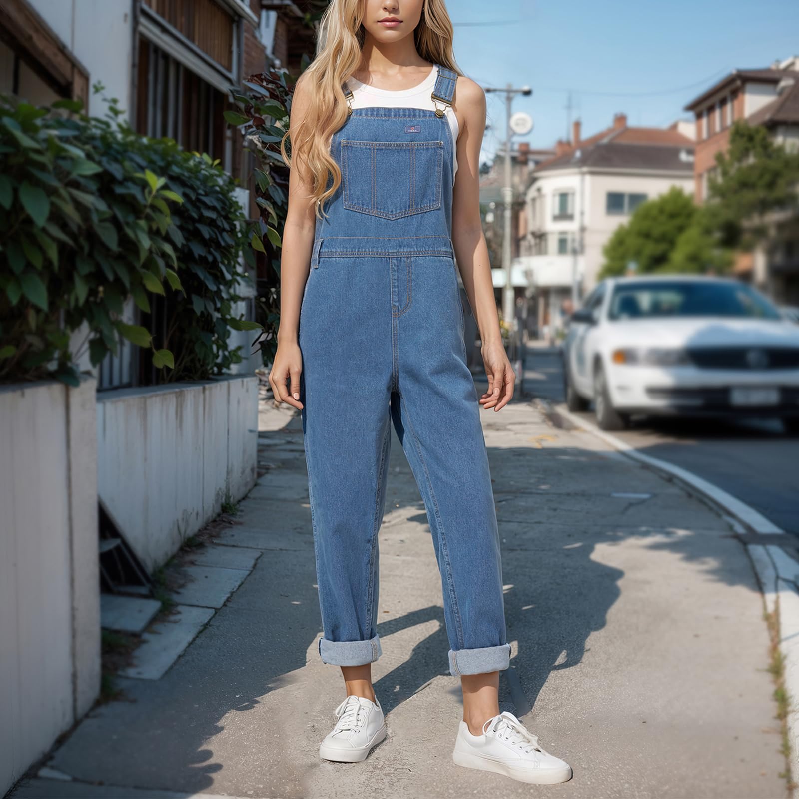 HISEA Women's Relaxed Fit Denim Bib Overalls - Adjustable Straps & Pockets - Casual Jean Workwear for Gardening, Farming, and Outdoor Activities