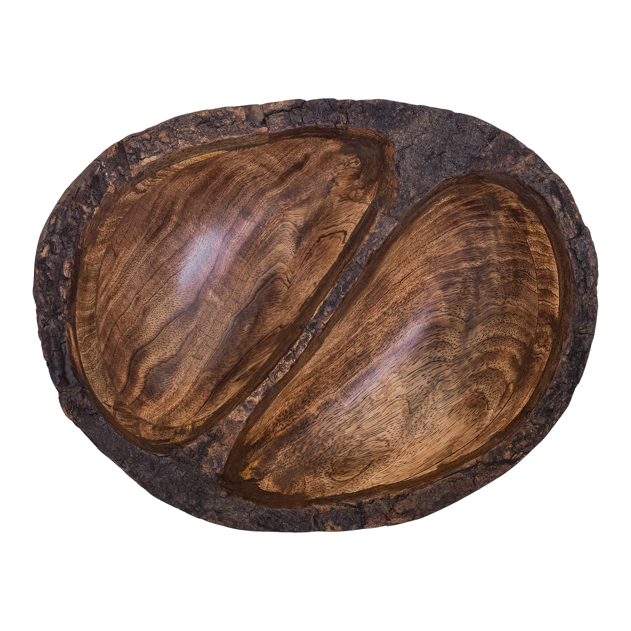 Natural Wooden Serving Tray - Large Deep Divided Bowl for Salad, Vegetables & Fruits - Rustic Bark Edge Wavy Design - Perfect for Family Dinners, Party Platters & Charcuterie Boards - Eco-Friendly Kitchen & Dining Essential