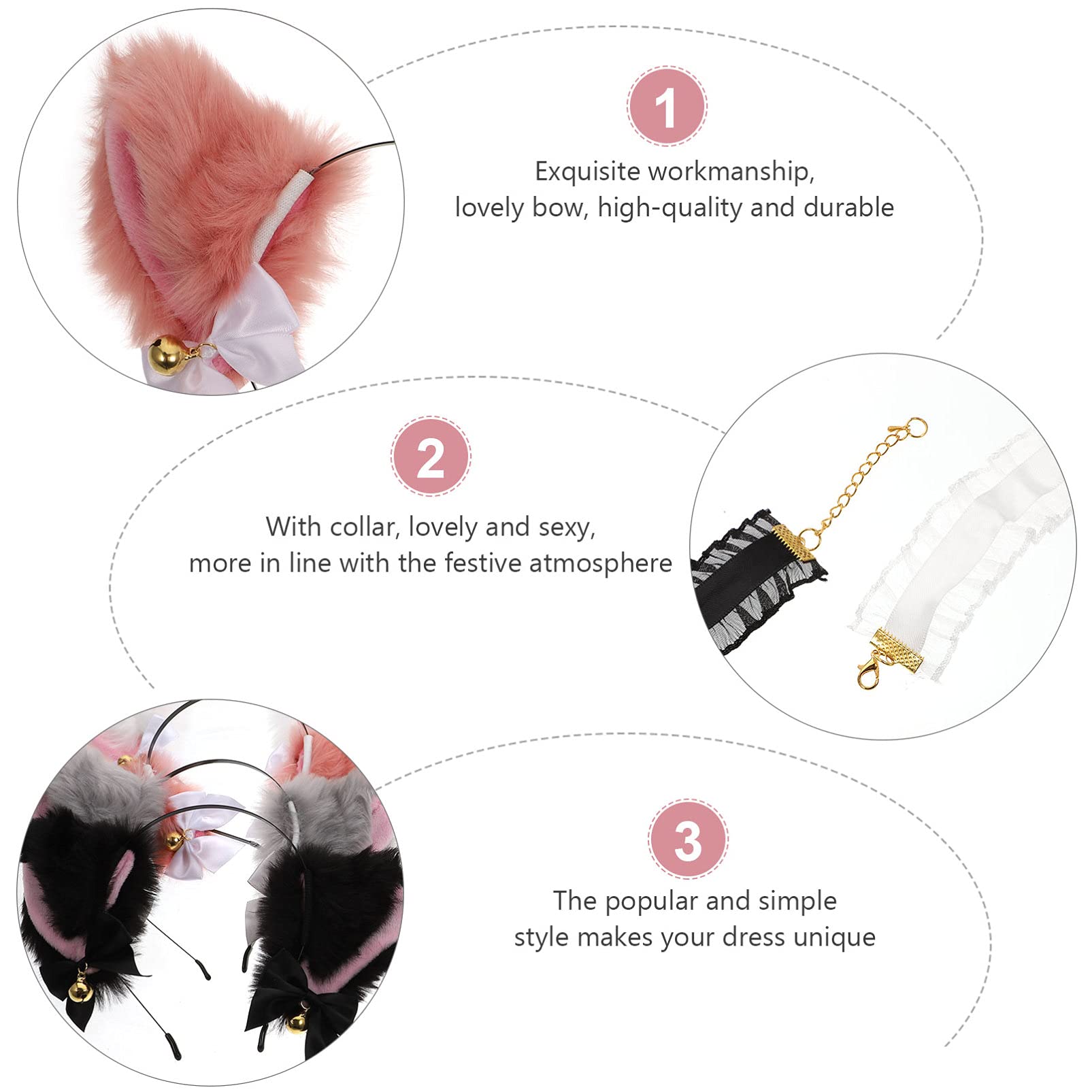Lurrose 8-Piece Plush Cat Ear Headband & Lace Choker Set - Cute Lolita Cosplay Hair Accessories with Bow & Bell for Women & Girls | Perfect for Halloween, Cosplay, Anime Conventions & Themed Parties