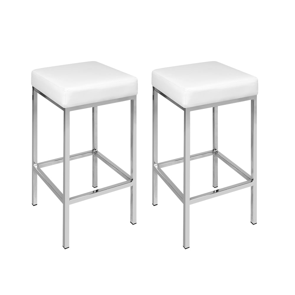 2-Pack White Metal Bar Stools with Leather Padded Seats - Perfect for Kitchen Islands, Breakfast Nooks & Home Bars
