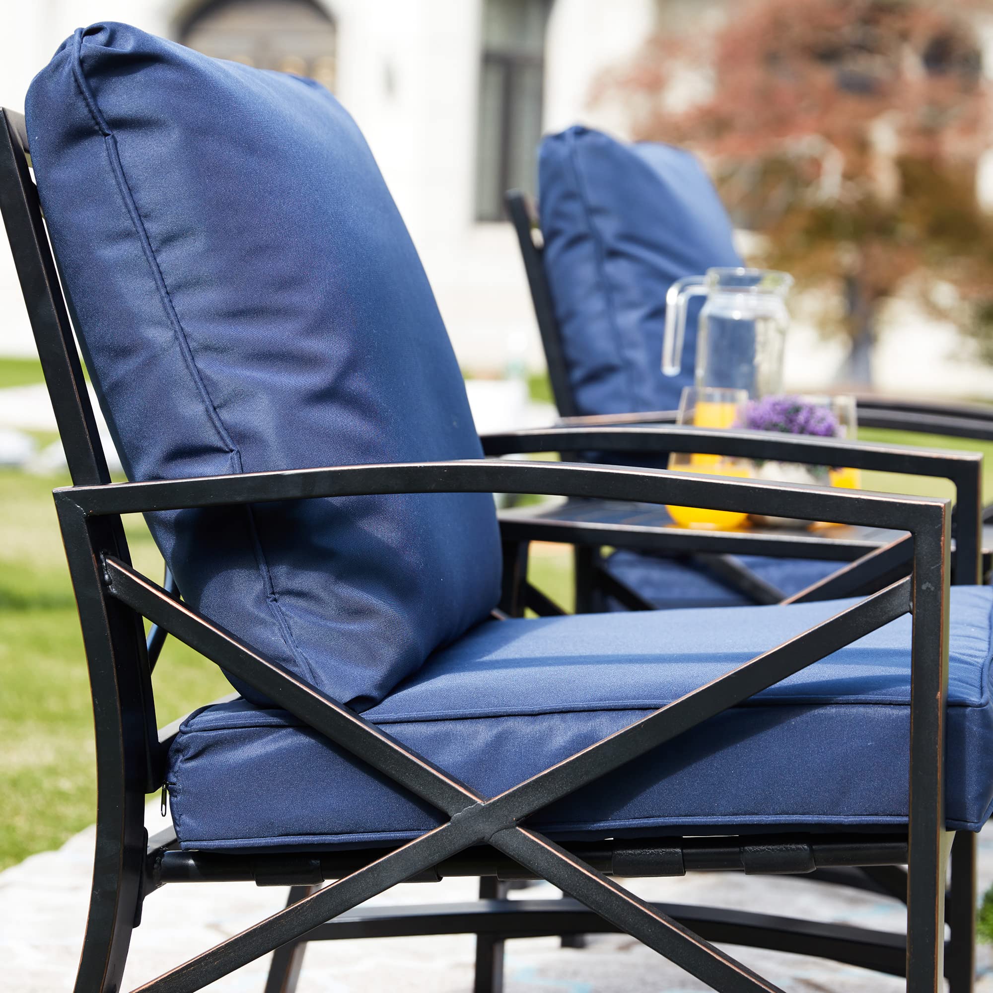 LOKATSE HOME 3-Piece Outdoor Patio Furniture Set - Wicker Conversation Set with Coffee Table & 2 Chairs in Blue - Perfect for Backyard, Garden, Poolside or Balcony Relaxation