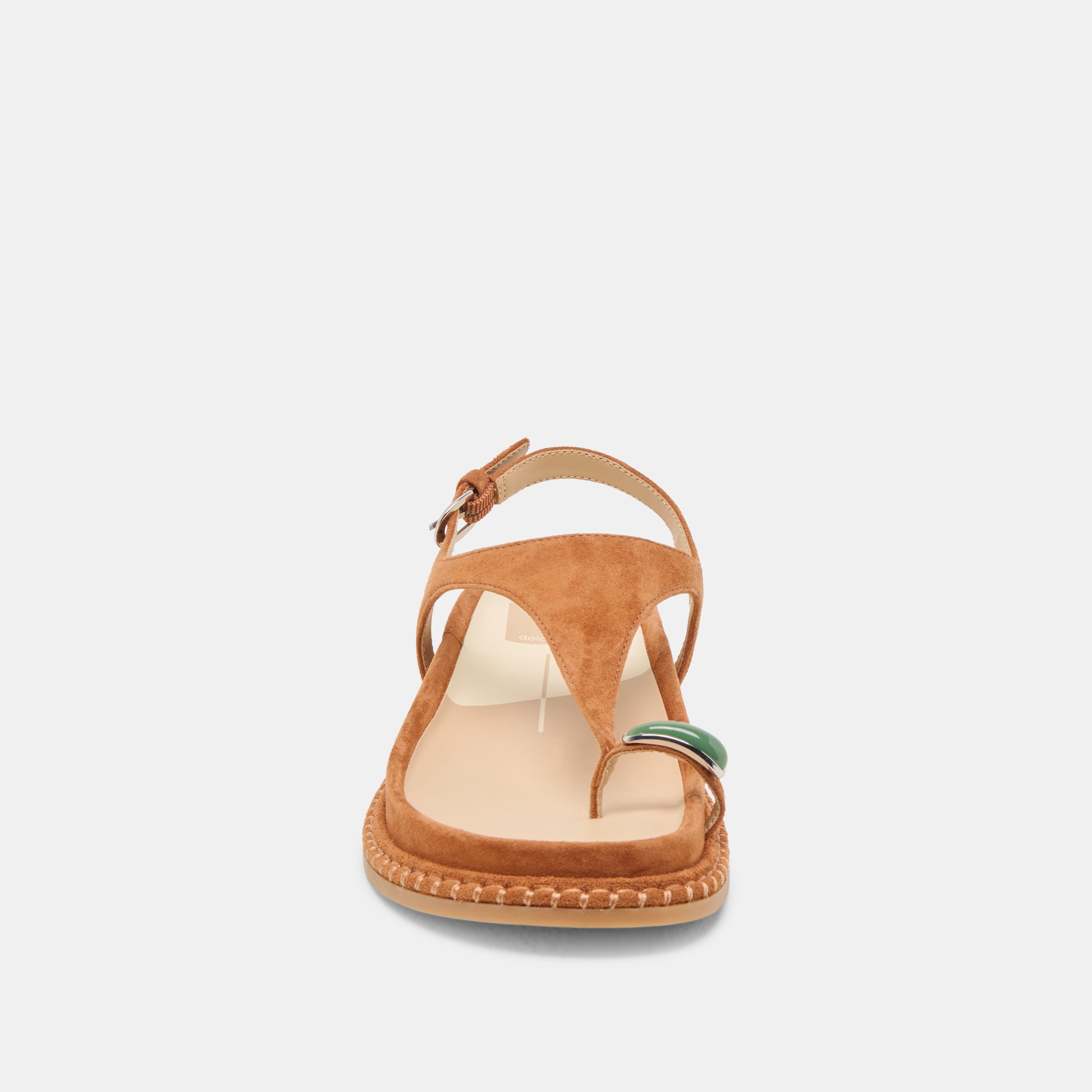 Stefan Gemstone Sandals for Women - Caramel Suede Comfortable Summer Beach Sandals with Decorative Stones | Perfect for Vacation, Poolside, and Casual Outings