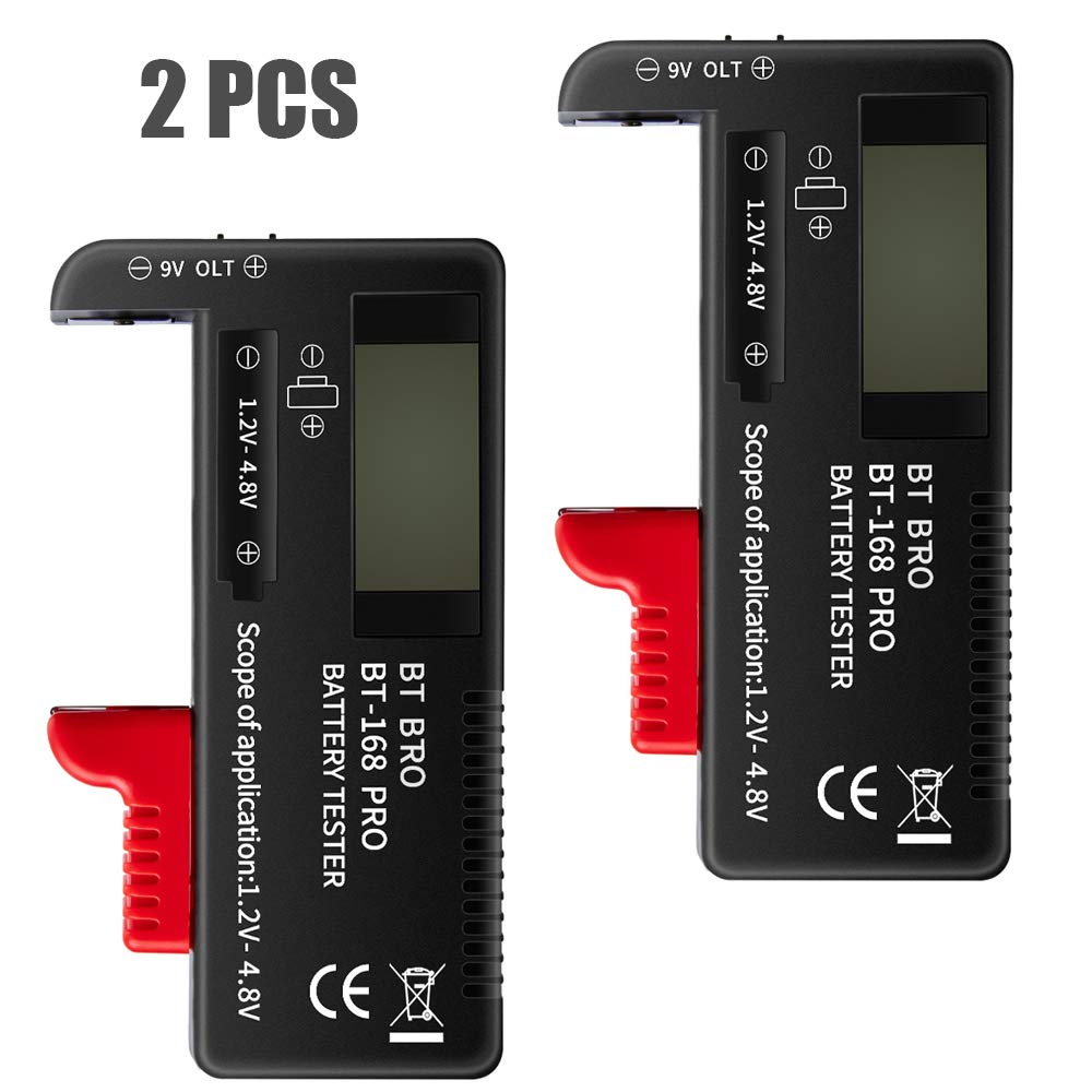 ZffXH Universal Battery Tester - Digital Display AA AAA C D 9V 3.7V 1.5V 18650 Button Cell Checker (2 Pack) - Perfect for Home, Office & Electronics Repair Shops