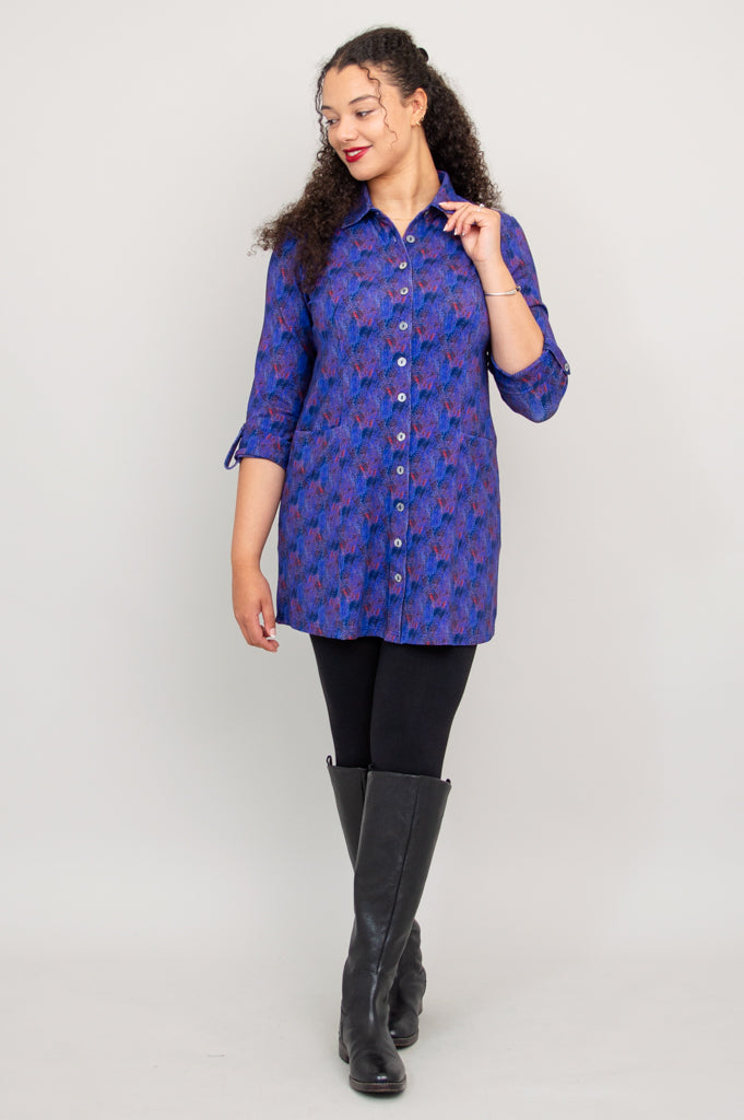 Charlie Tunic - Brushwork Bamboo Print Women's Top | Flowy Casual Blouse for Summer | Perfect for Beach, Office & Everyday Wear