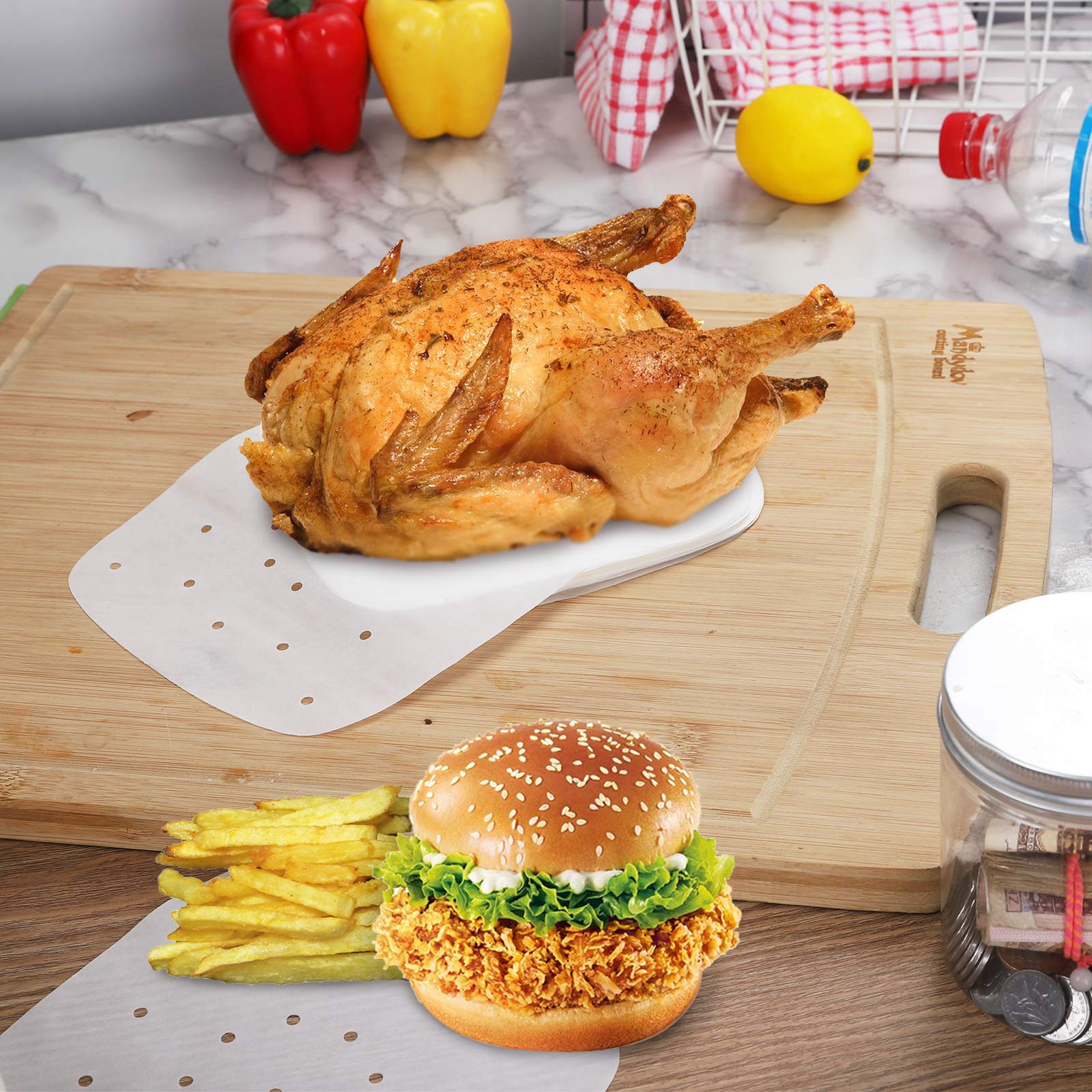 100-Pack 8.5 Inch Square Air Fryer Disposable Paper Liners - Premium Perforated Parchment Steaming Papers, Non-Stick Steamer Mat for Baking, Cooking & Steaming | Perfect for Air Fryers, Instant Pots & Microwave Ovens